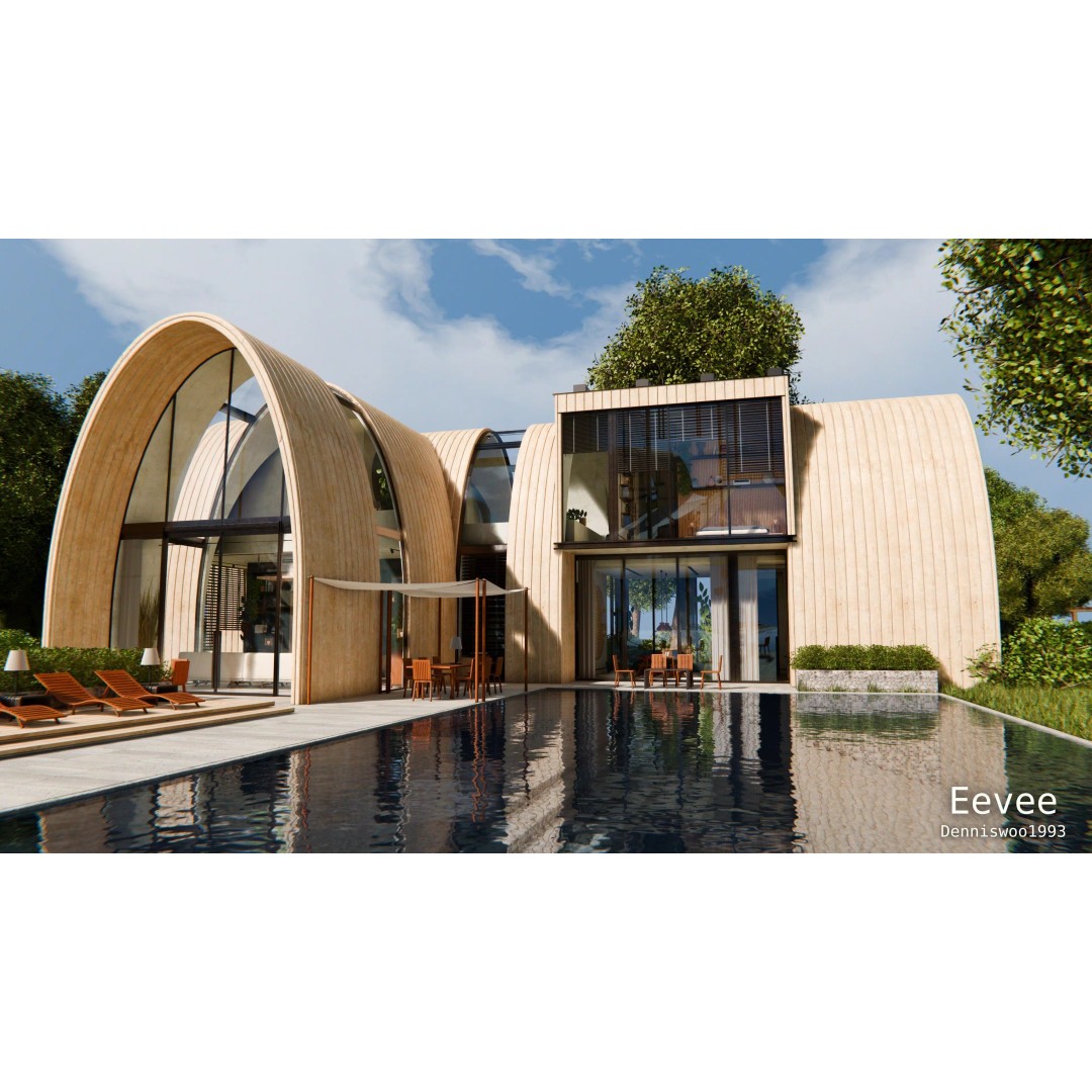 Modern Modular House 3D Model – Curved Roof Villa, Blender, FBX - View 15