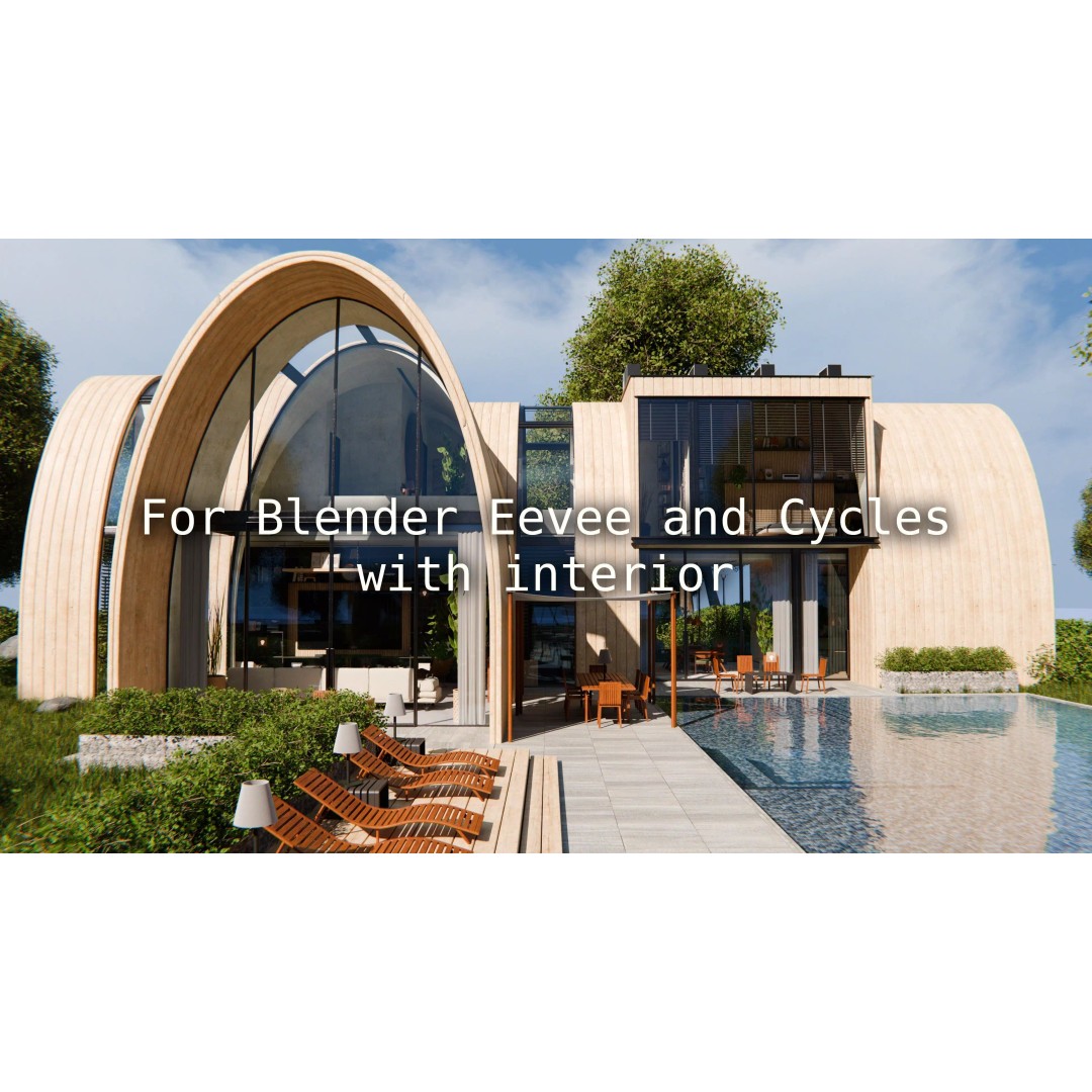 Modern Modular House 3D Model – Curved Roof Villa, Blender, FBX - View 2