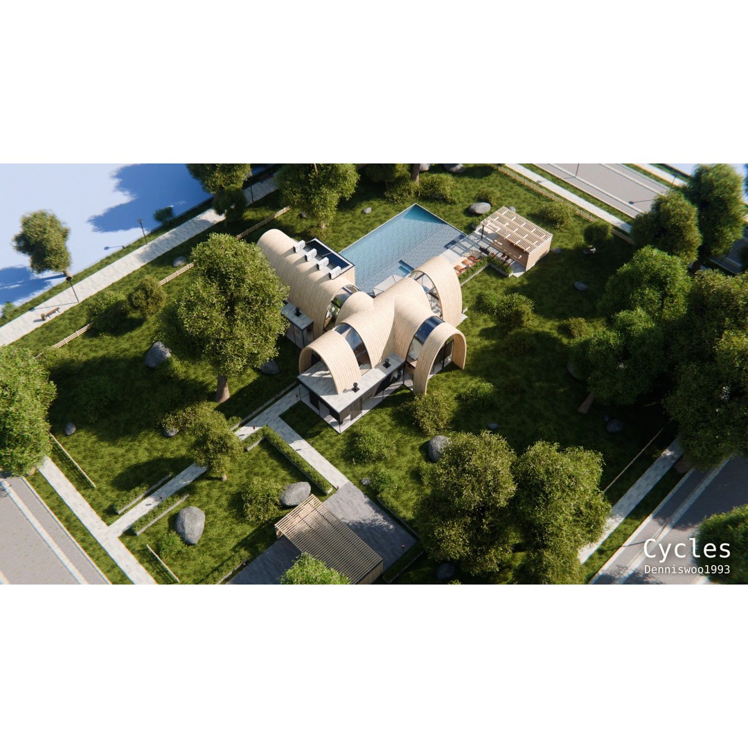 Modern Modular House 3D Model – Curved Roof Villa, Blender, FBX - View 9