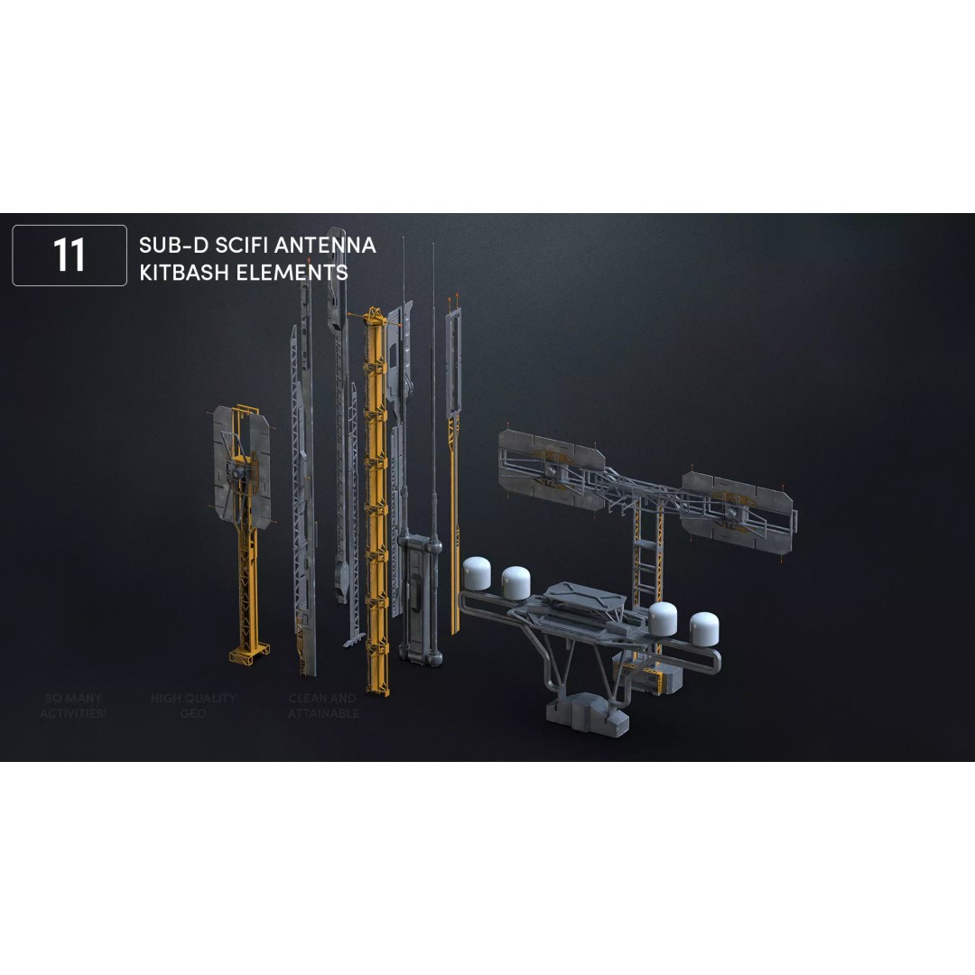 Scifi Radio Antennas 3D Model – Hard Surface Poly Assets, FBX, OBJ - View 2