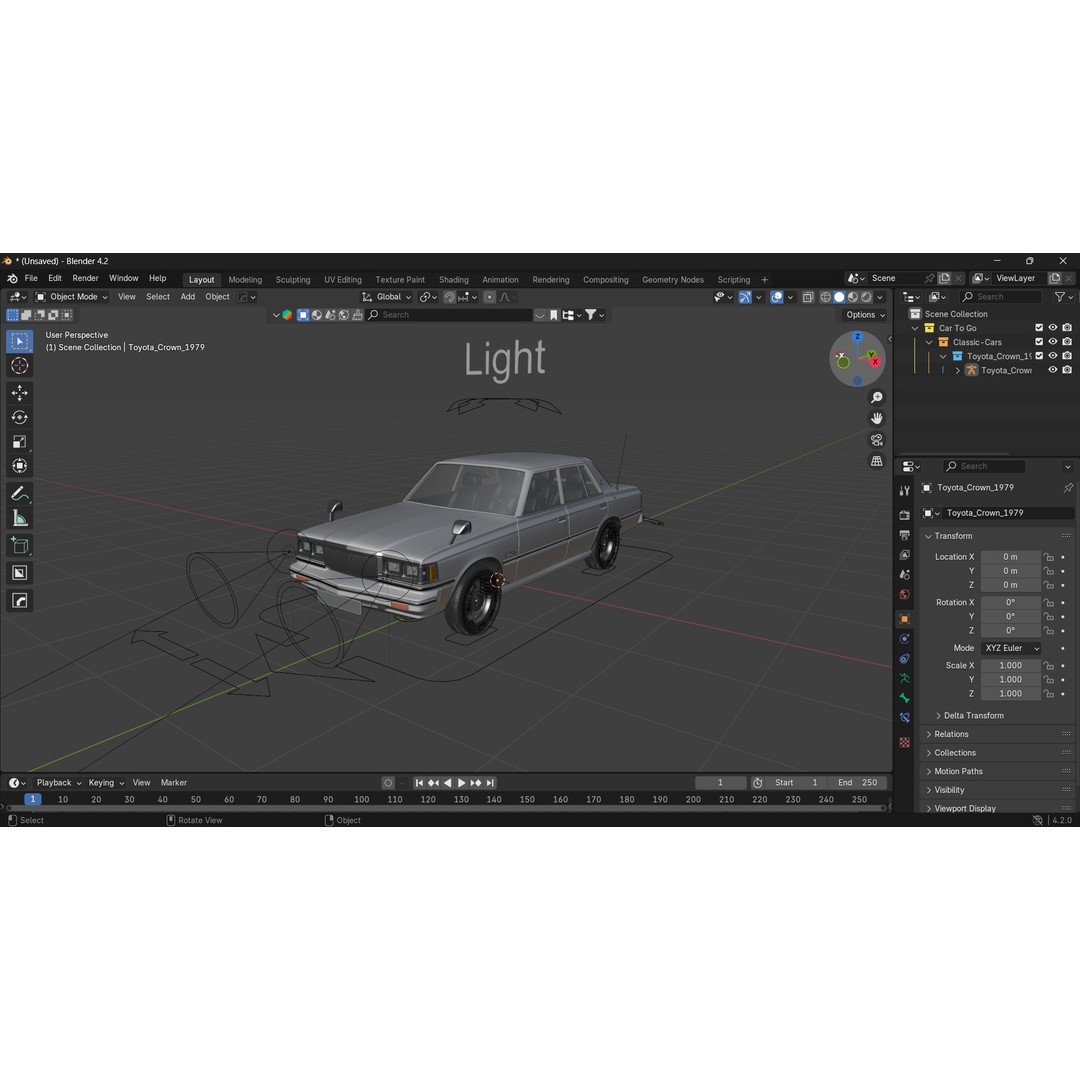 Toyota Crown 1979 3D Model – High Poly Rigged Vehicle, FBX & Blender