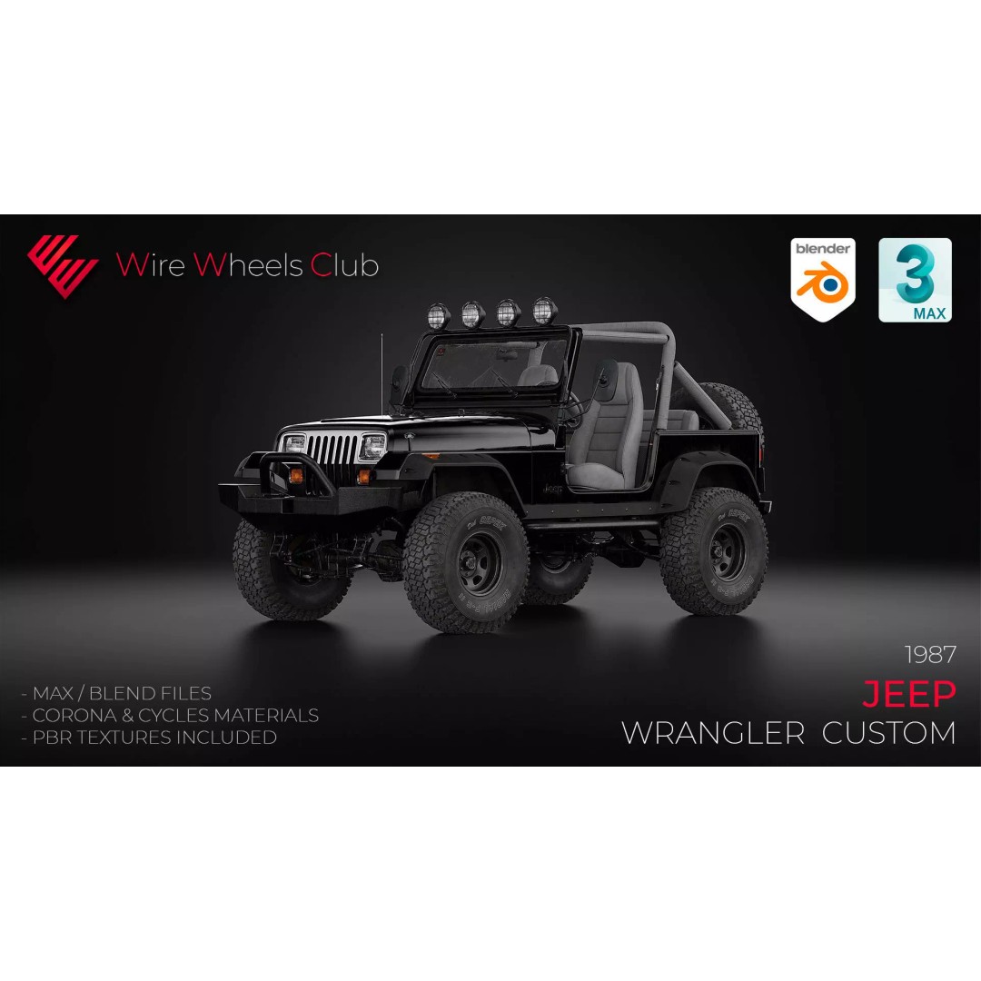 1987 Jeep Wrangler 3D Model – Custom High Poly Vehicle, FBX, Blender - View 2