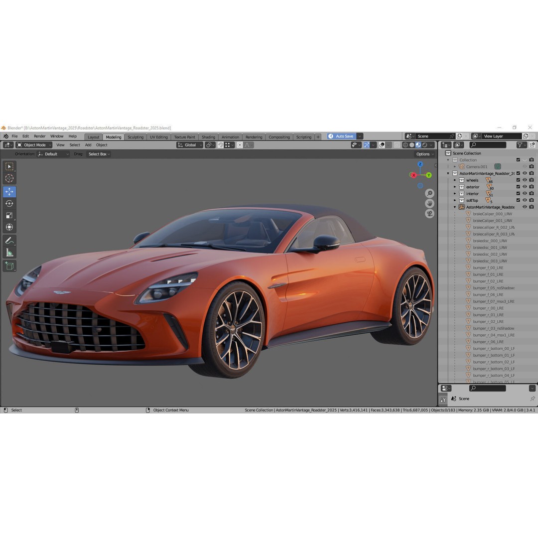 Aston Martin Vantage Roadster 2025 3D Model – High Poly Sport Car, FBX, OBJ, Blender - View 41
