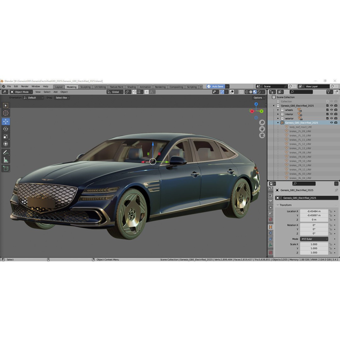Genesis Electrified G80 Long 2025 3D Model – Luxury Sedan, FBX, OBJ, Blender - View 32