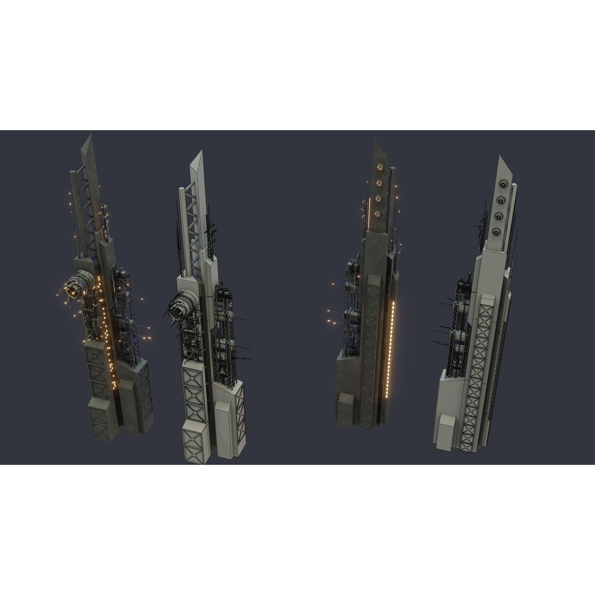 Futuristic Sci-Fi City - Modular Game-Ready 3D Model - View 12