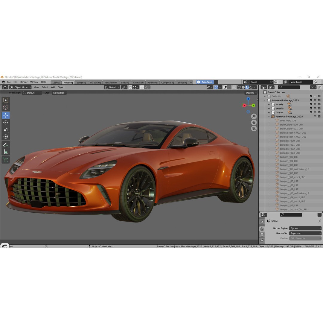 Aston Martin Vantage 2025 3D Model – High Poly Sport Car, FBX, OBJ, Blender - View 36