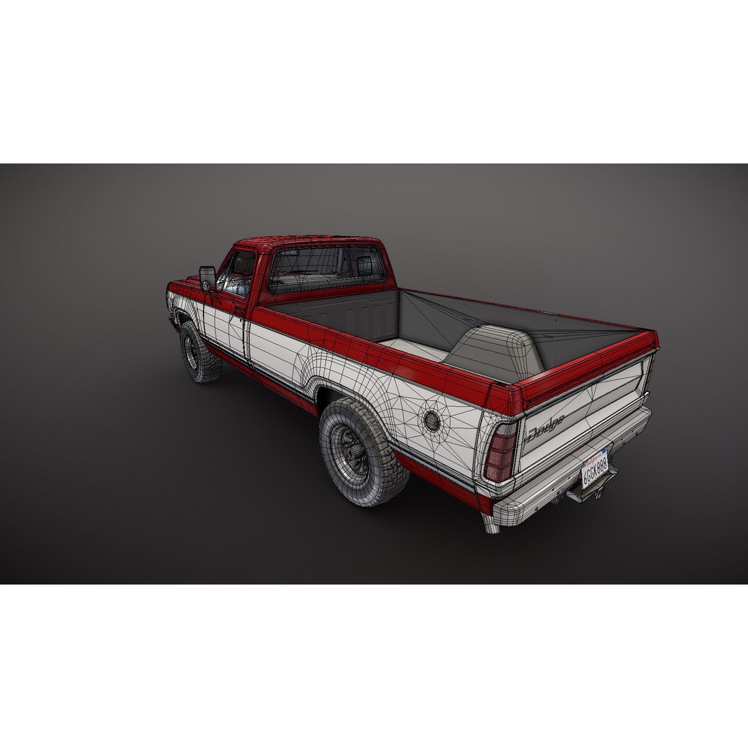 79 Dodge Pickup Truck 3D Model – Low Poly Game Ready, FBX - View 27