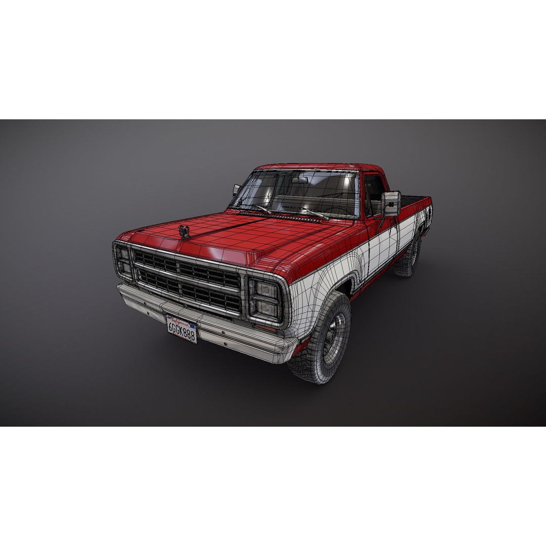 79 Dodge Pickup Truck 3D Model – Low Poly Game Ready, FBX - View 28