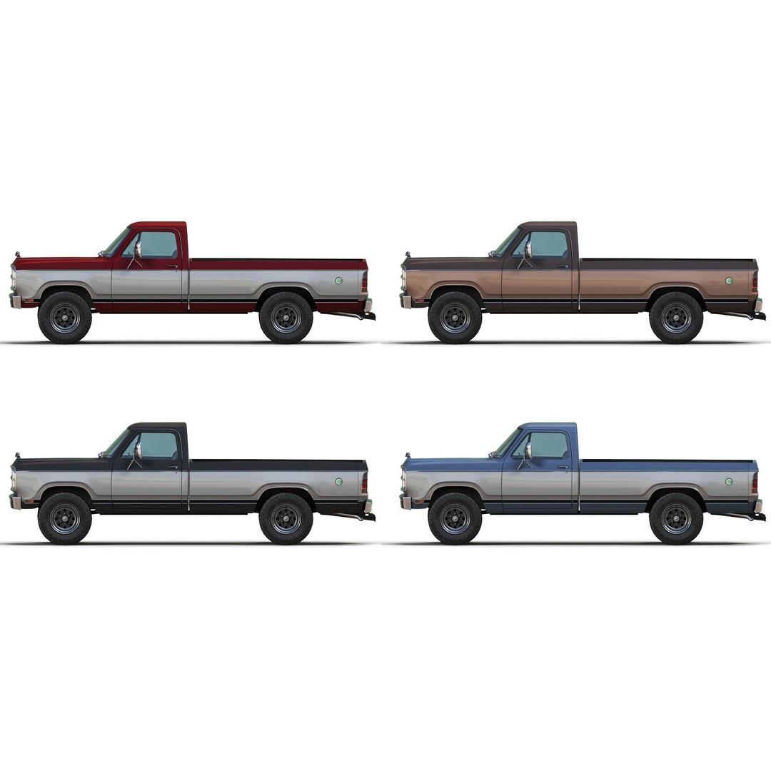 79 Dodge Pickup Truck 3D Model – Low Poly Game Ready, FBX - View 3