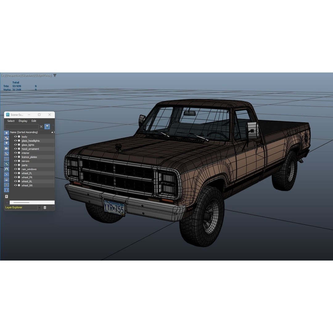 79 Dodge Pickup Truck 3D Model – Low Poly Game Ready, FBX - View 37