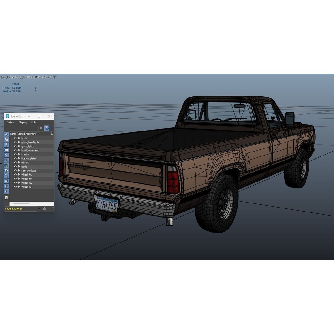 79 Dodge Pickup Truck 3D Model – Low Poly Game Ready, FBX - View 38