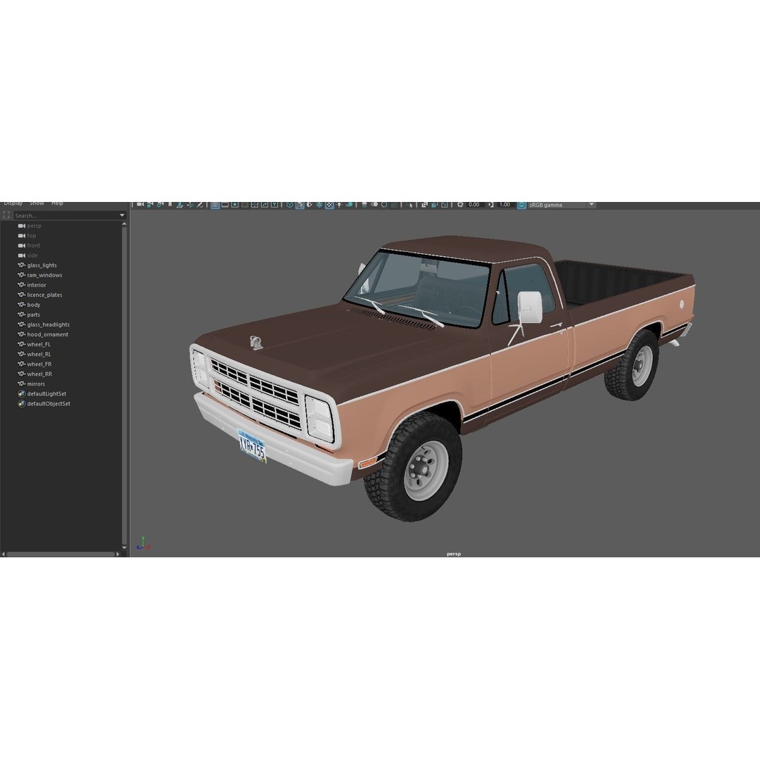 79 Dodge Pickup Truck 3D Model – Low Poly Game Ready, FBX - View 39