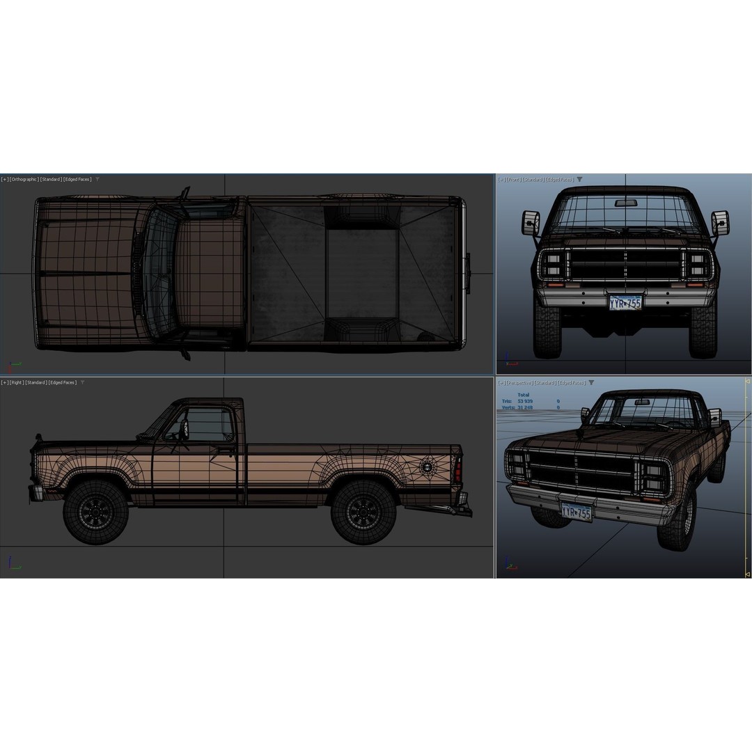 79 Dodge Pickup Truck 3D Model – Low Poly Game Ready, FBX - View 40