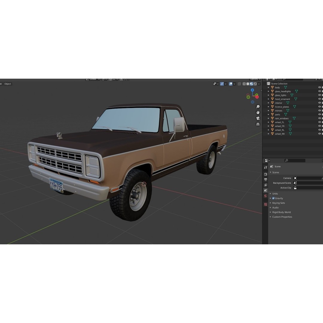 79 Dodge Pickup Truck 3D Model – Low Poly Game Ready, FBX - View 41