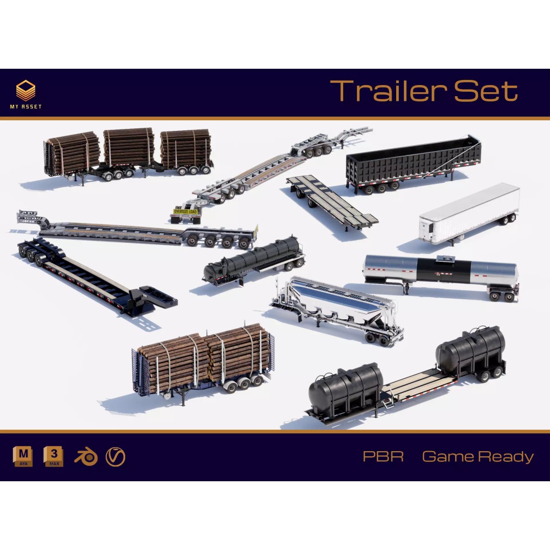 Trailers 3D Model – Low Poly Vehicle Set for Game Ready Projects - View 2