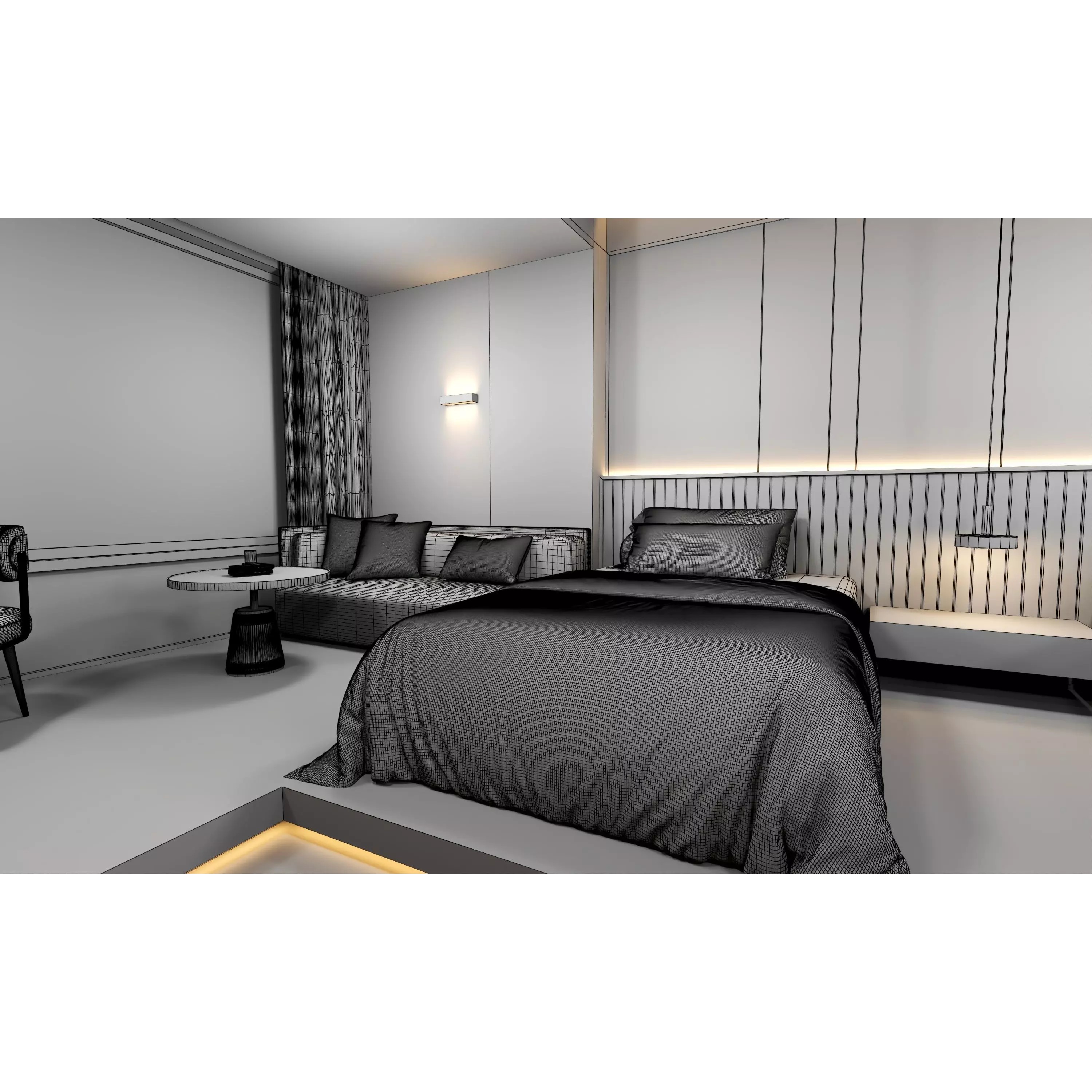 Hotel Bedroom - Low-Poly Game-Ready 3D Model - View 14