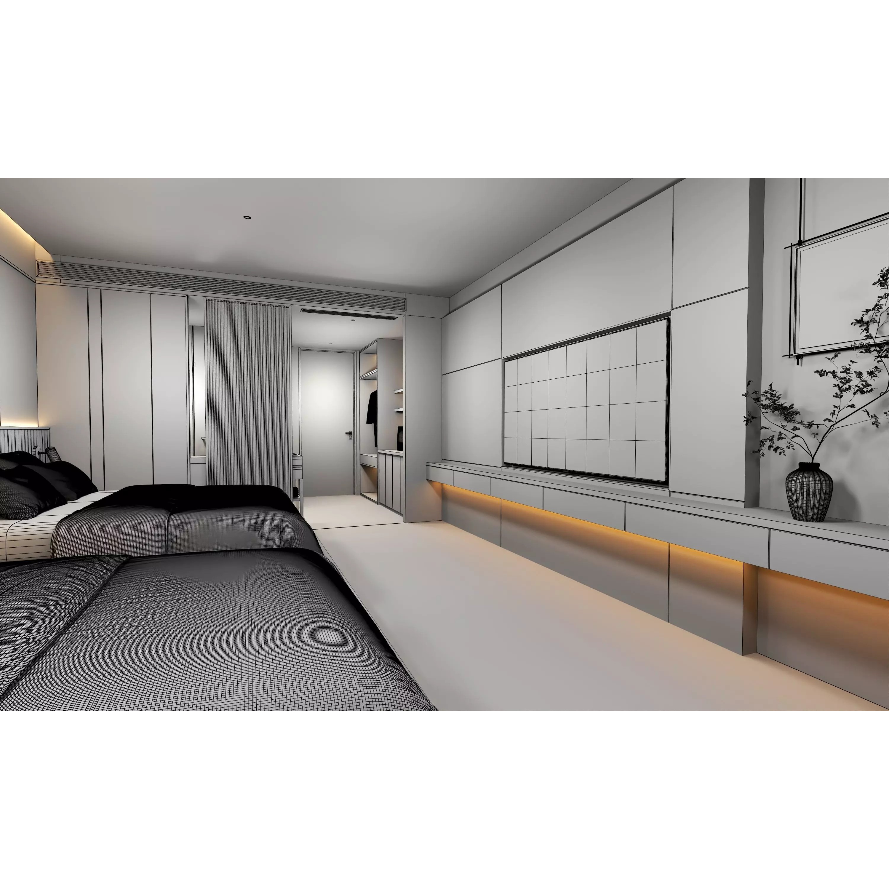 Hotel Bedroom - Low-Poly Game-Ready 3D Model - View 16