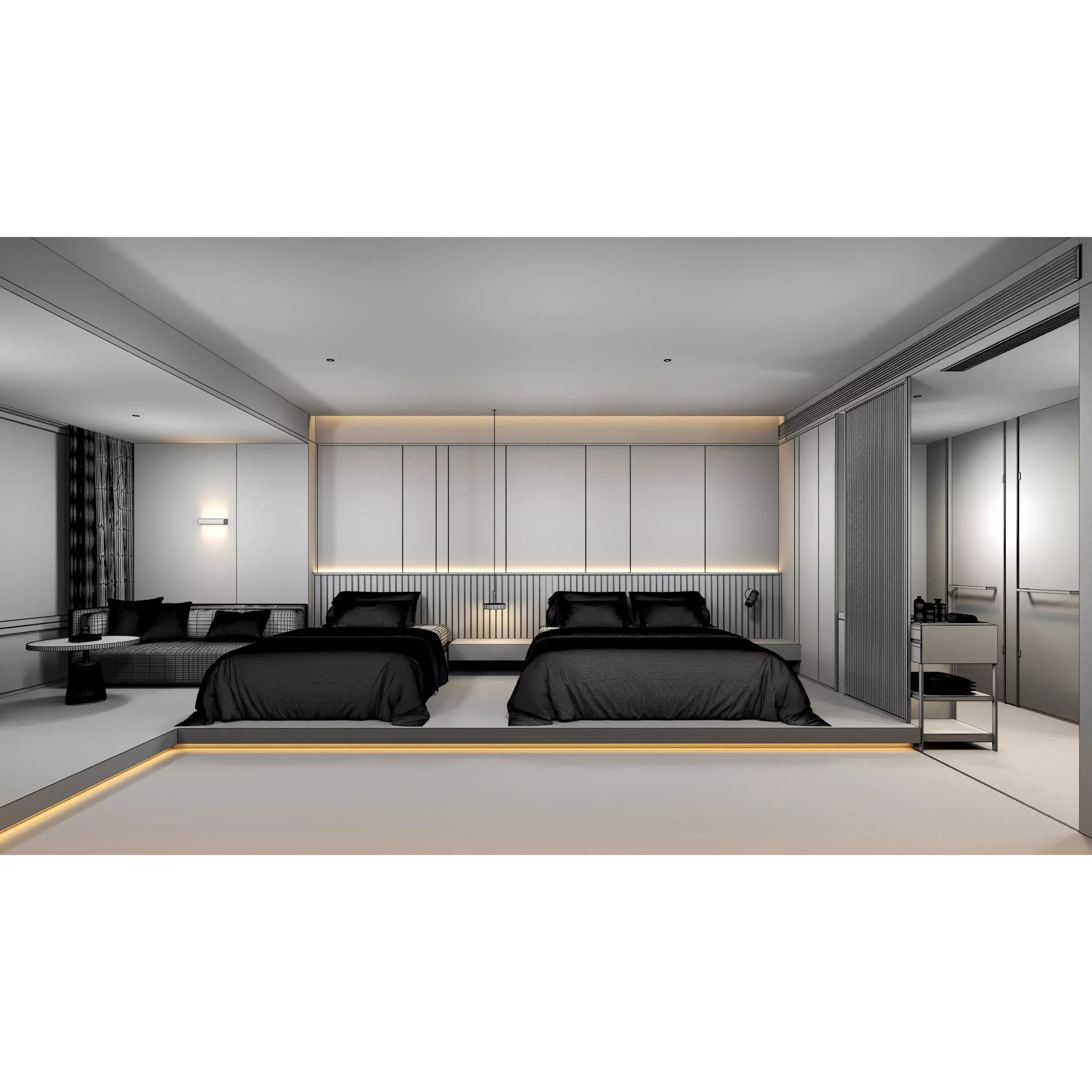 Hotel Bedroom - Low-Poly Game-Ready 3D Model - View 19