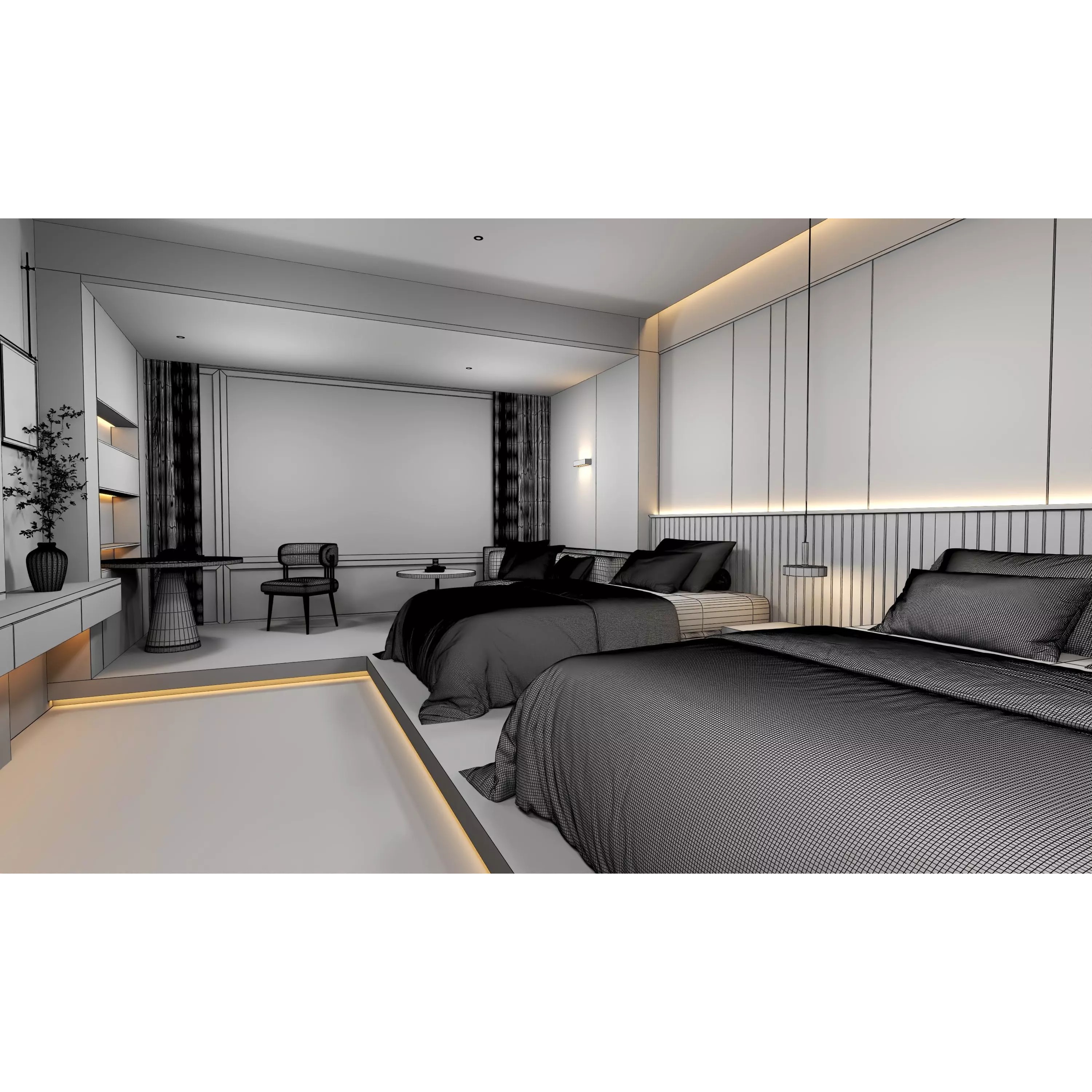 Hotel Bedroom - Low-Poly Game-Ready 3D Model - View 20