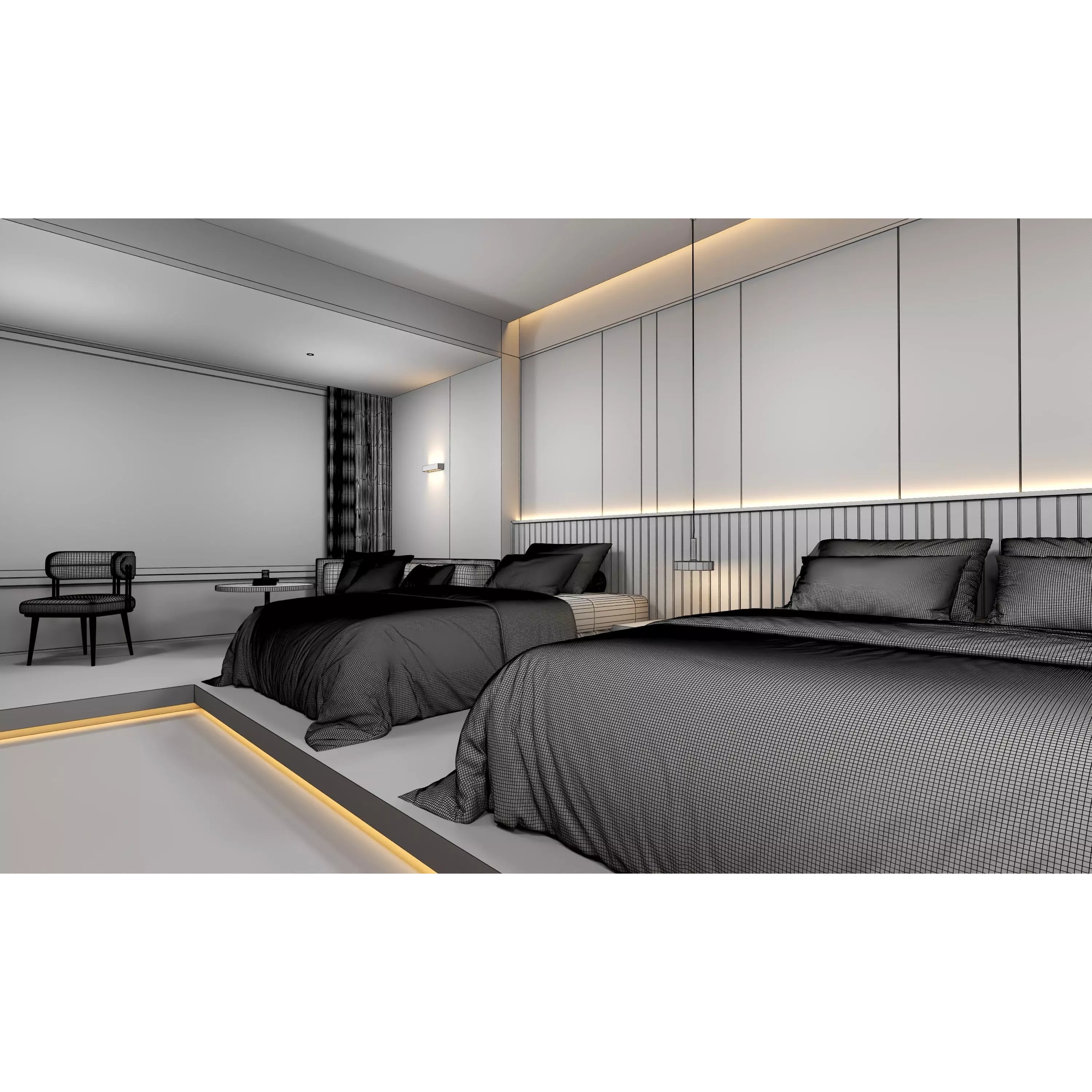 Hotel Bedroom - Low-Poly Game-Ready 3D Model - View 22