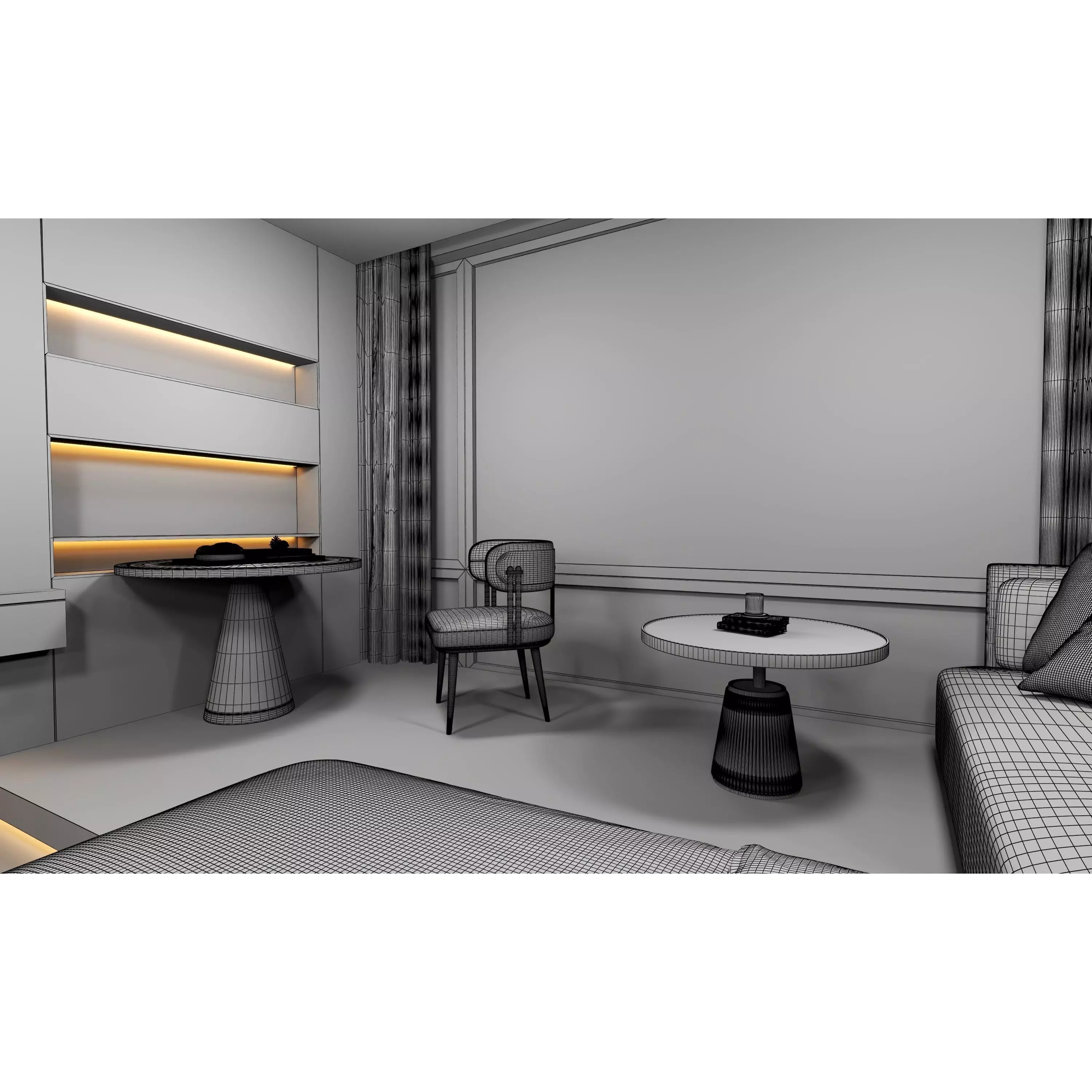 Hotel Bedroom - Low-Poly Game-Ready 3D Model - View 23