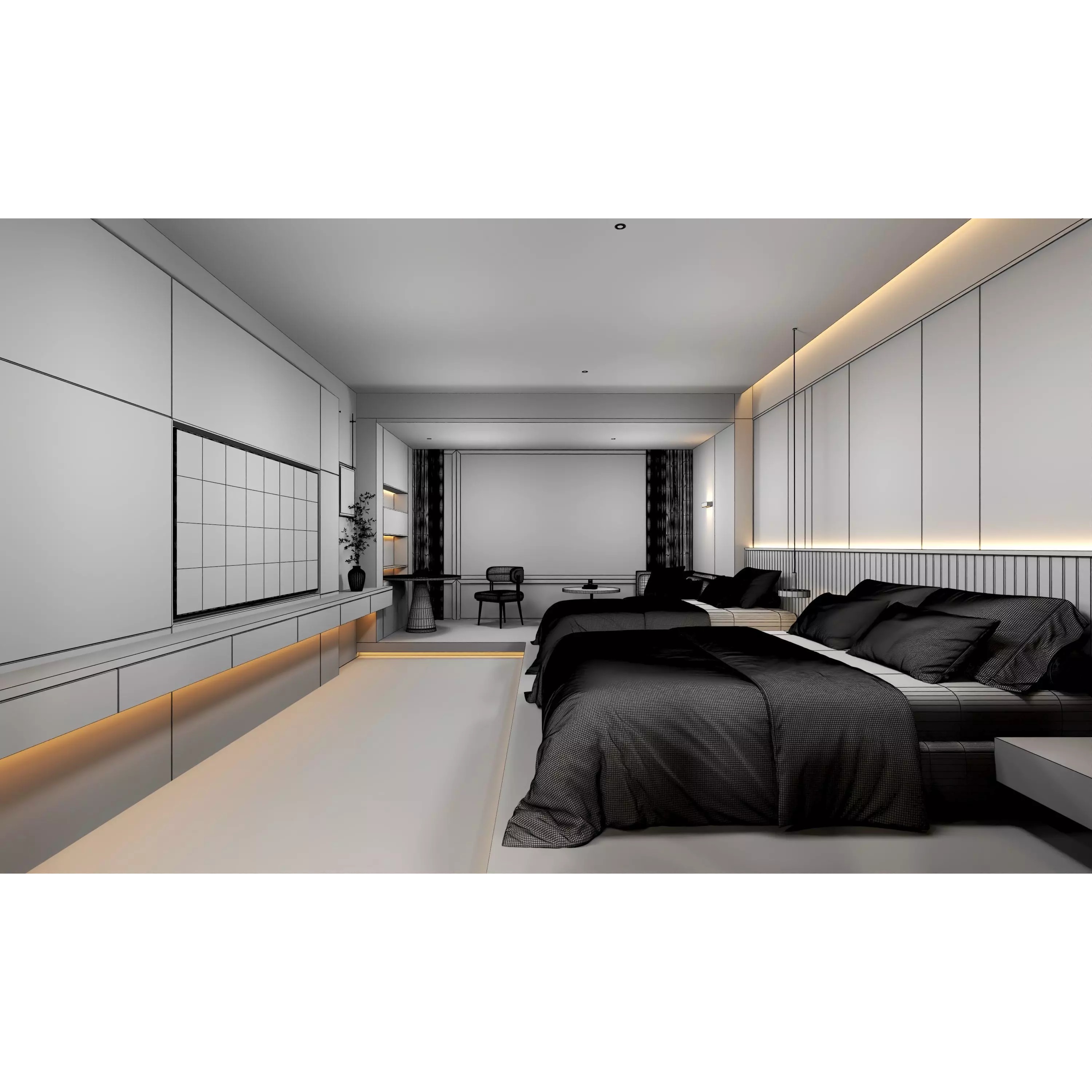 Hotel Bedroom - Low-Poly Game-Ready 3D Model - View 24