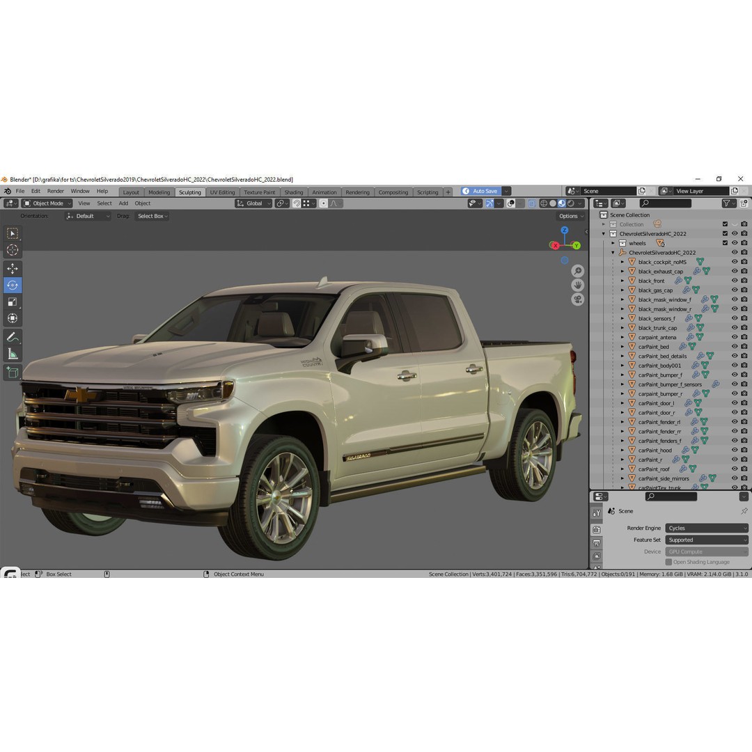 2022 Silverado High Country 3D Model – High Poly Game Asset, FBX, OBJ, Blender - View 32