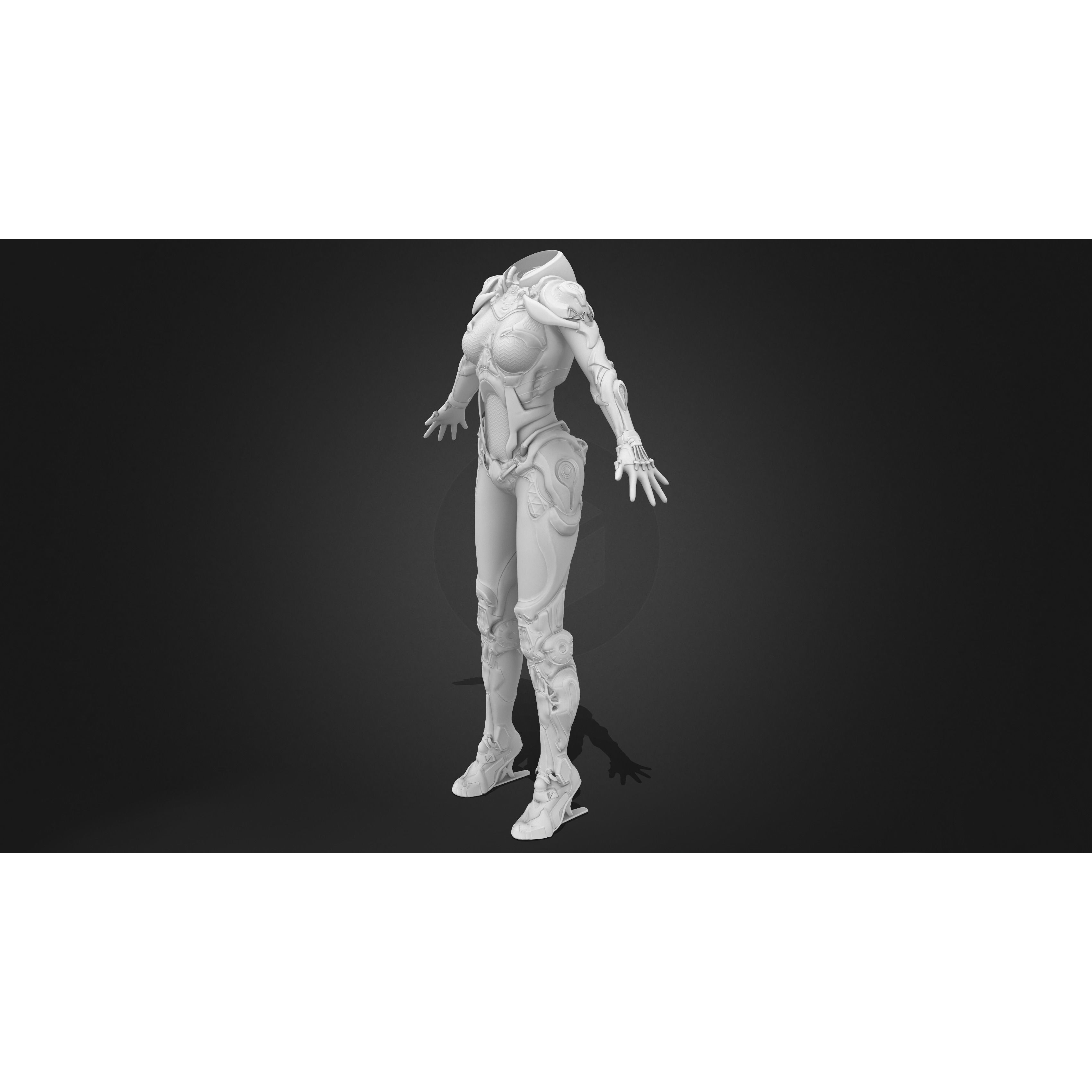 Female Sci-Fi Orange Black Bodysuit - Low-Poly Game-Ready 3D Model - View 10