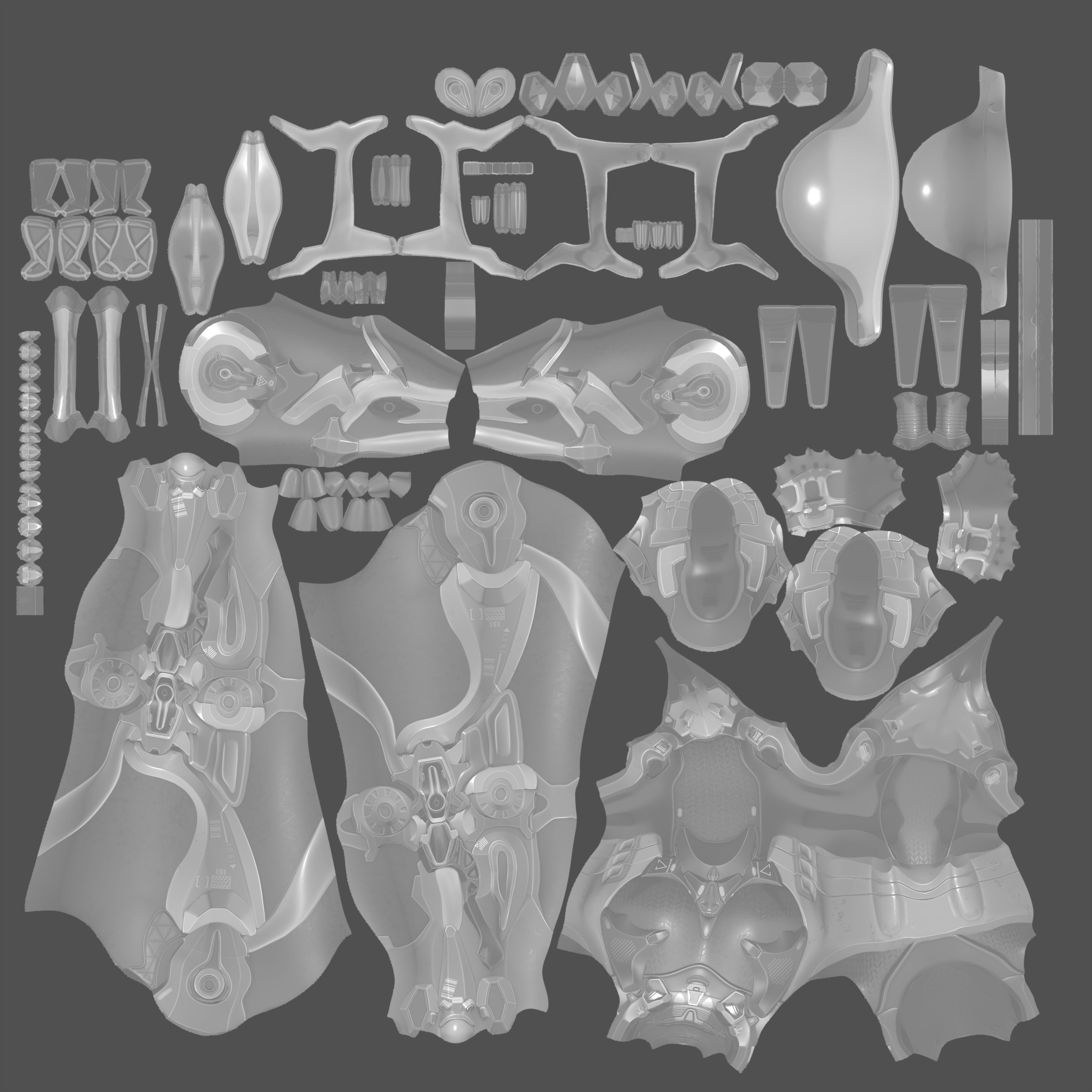 Female Sci-Fi Orange Black Bodysuit - Low-Poly Game-Ready 3D Model - View 12