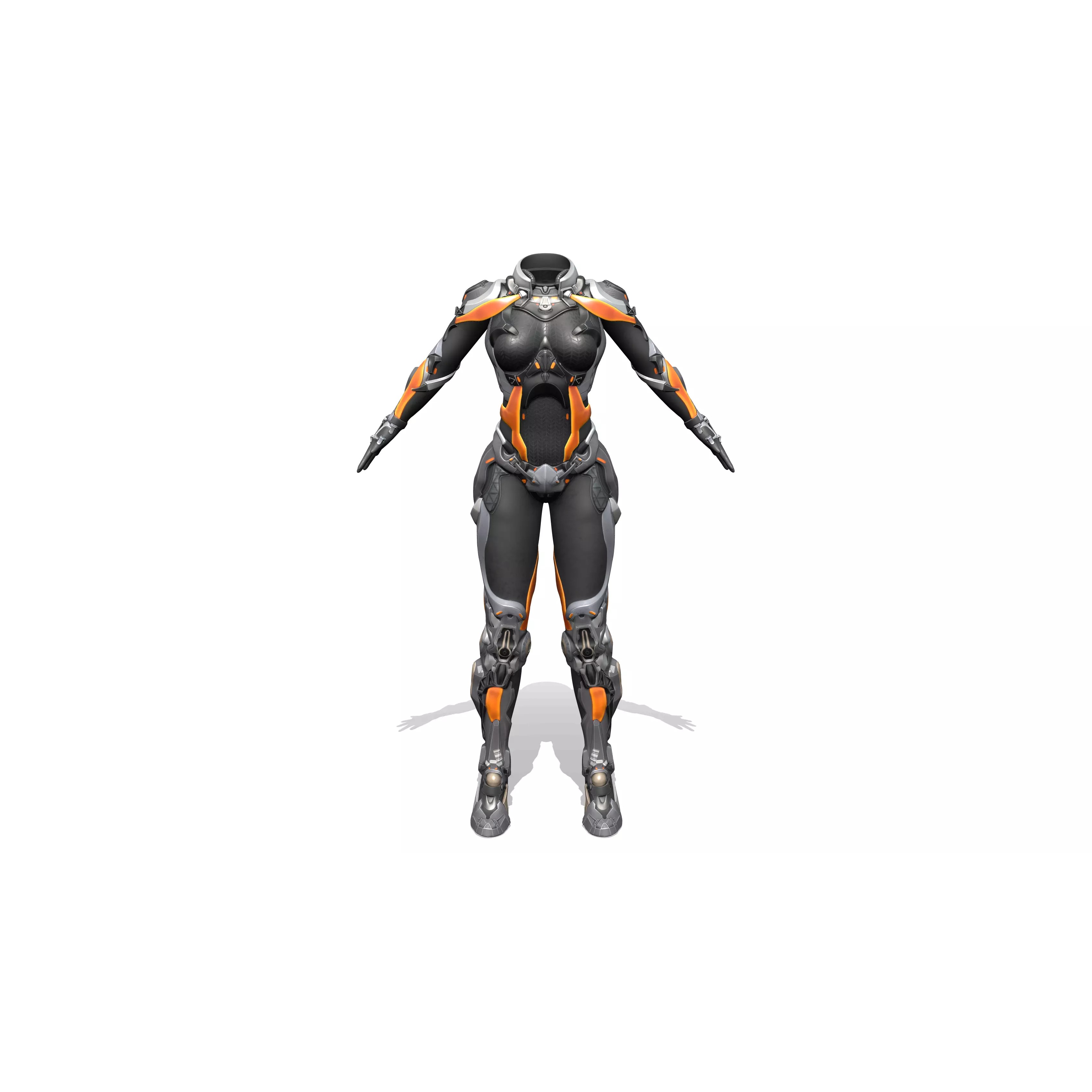 Female Sci-Fi Orange Black Bodysuit - Low-Poly Game-Ready 3D Model - View 2