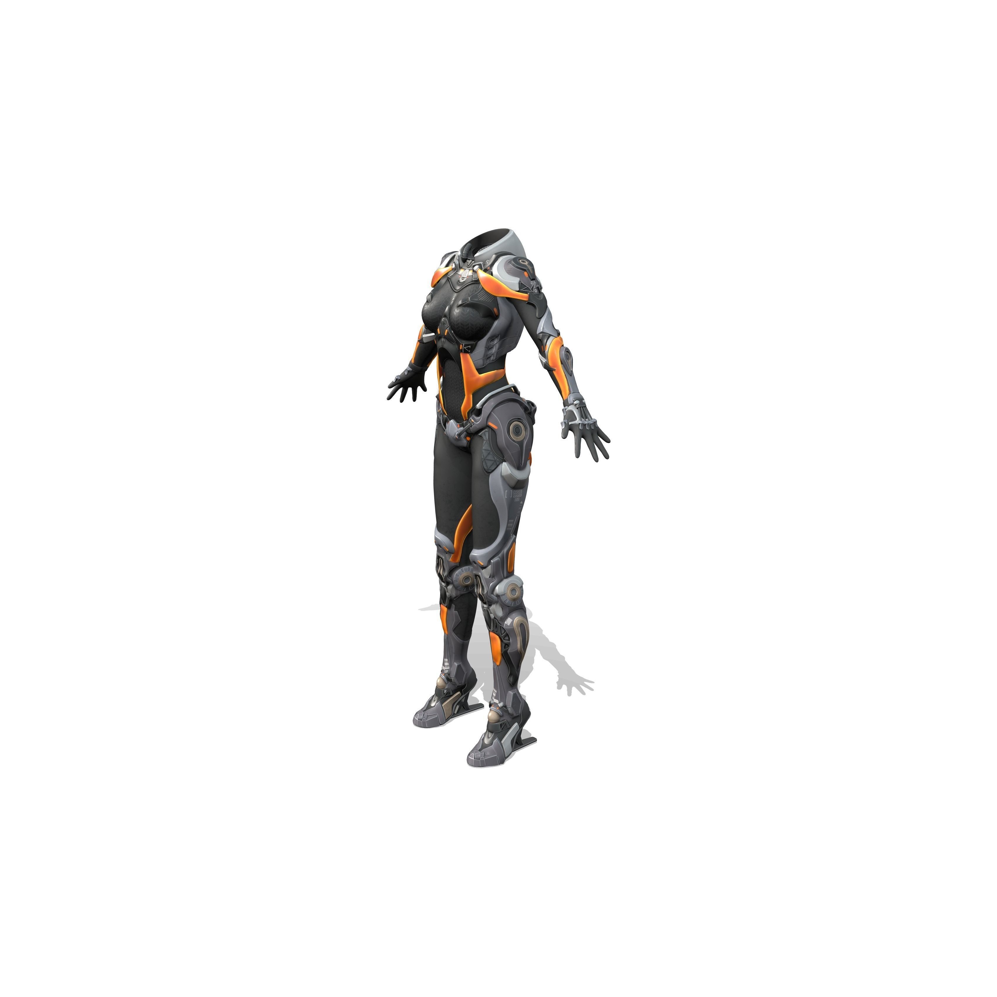 Female Sci-Fi Orange Black Bodysuit - Low-Poly Game-Ready 3D Model - View 4