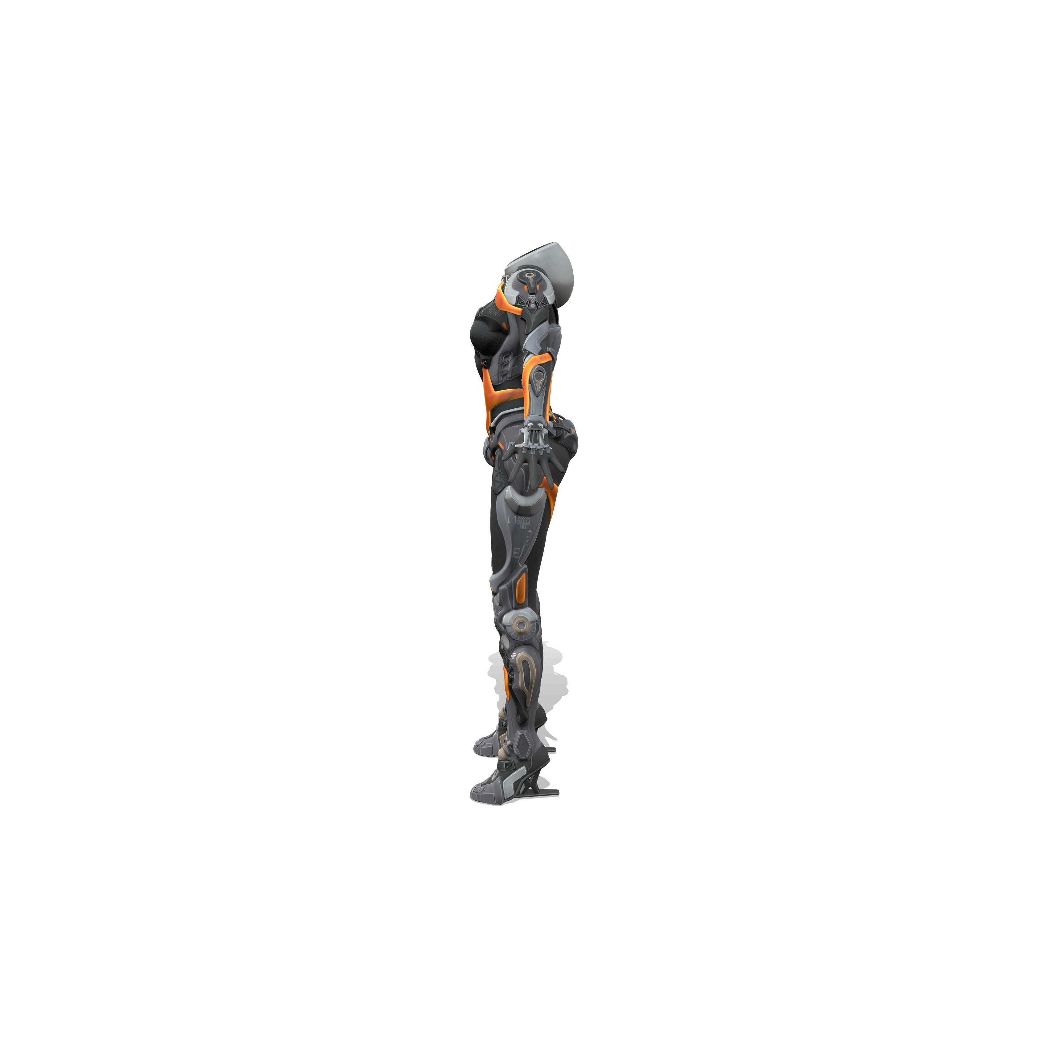 Female Sci-Fi Orange Black Bodysuit - Low-Poly Game-Ready 3D Model - View 5