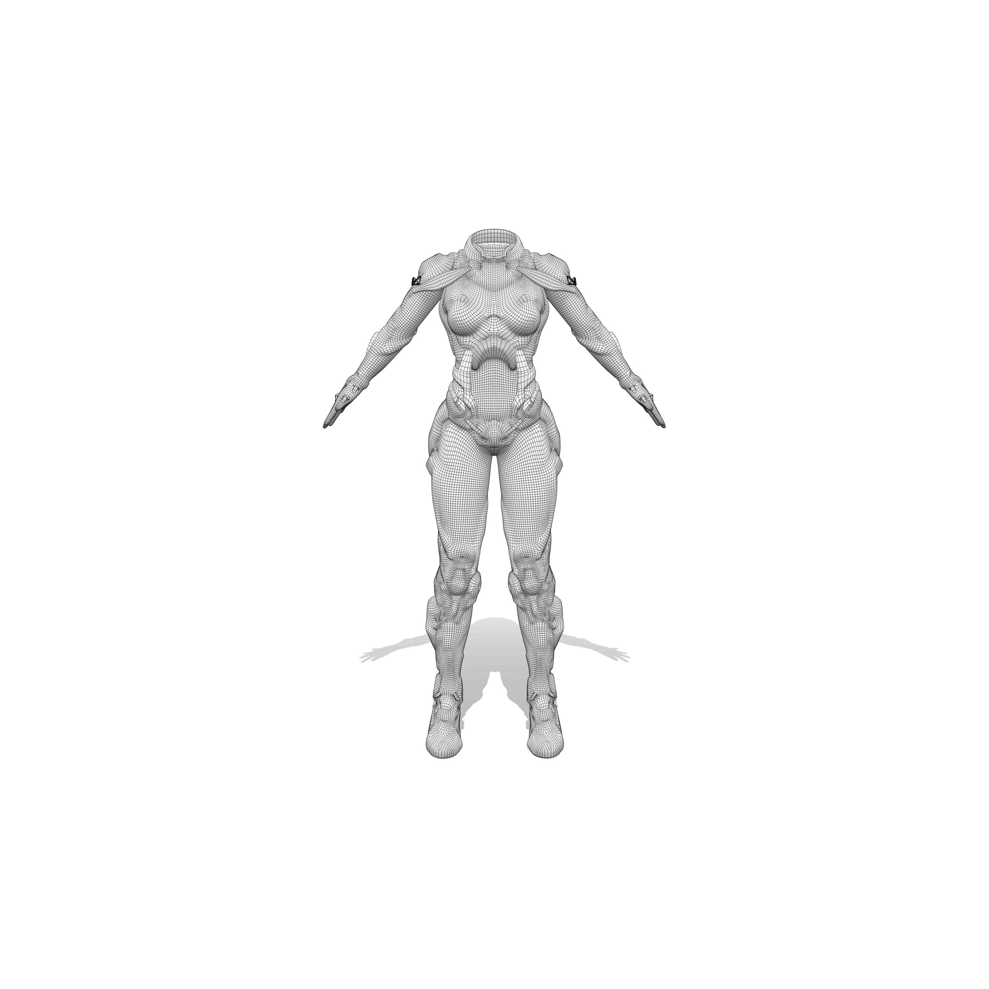 Female Sci-Fi Orange Black Bodysuit - Low-Poly Game-Ready 3D Model - View 8