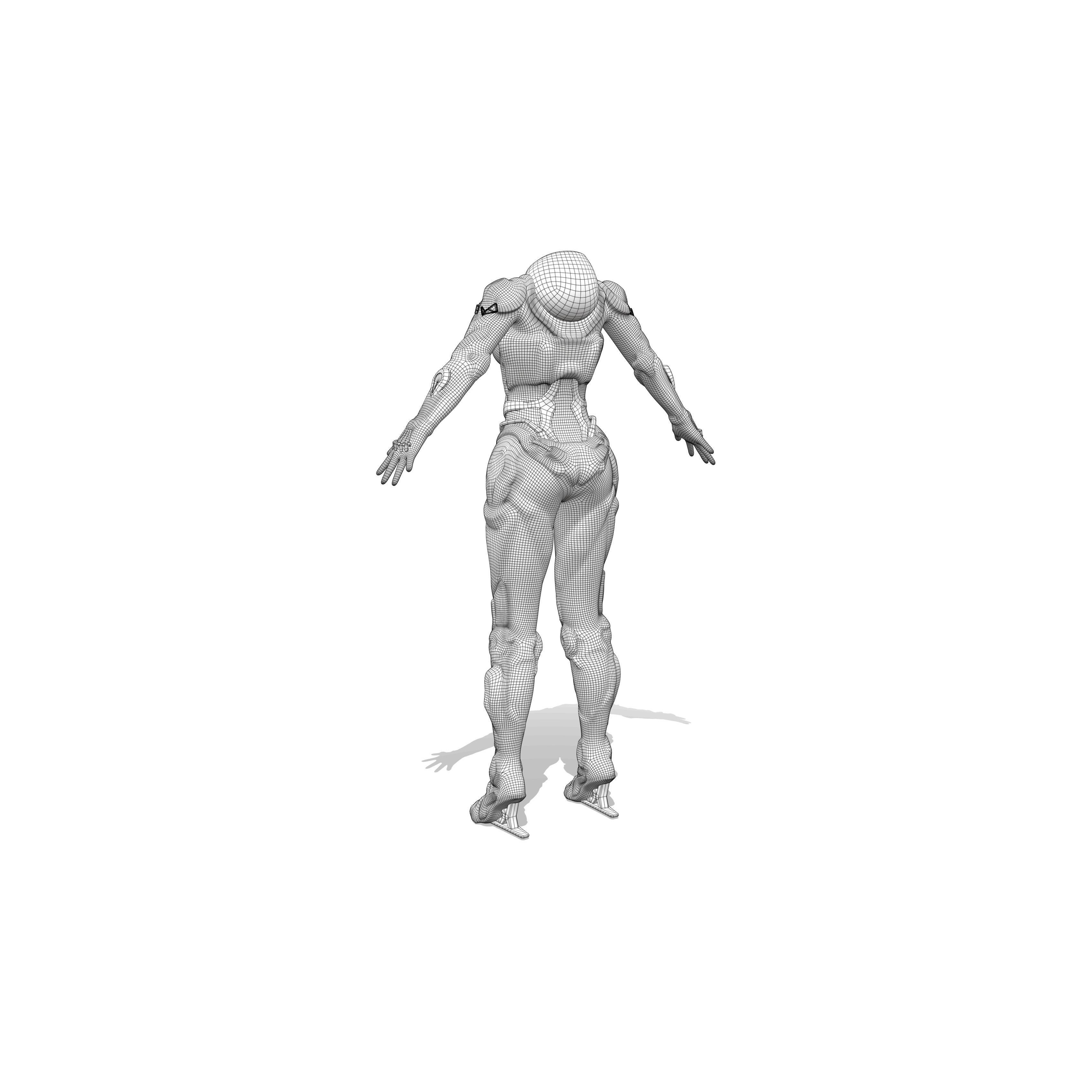 Female Sci-Fi Orange Black Bodysuit - Low-Poly Game-Ready 3D Model - View 9