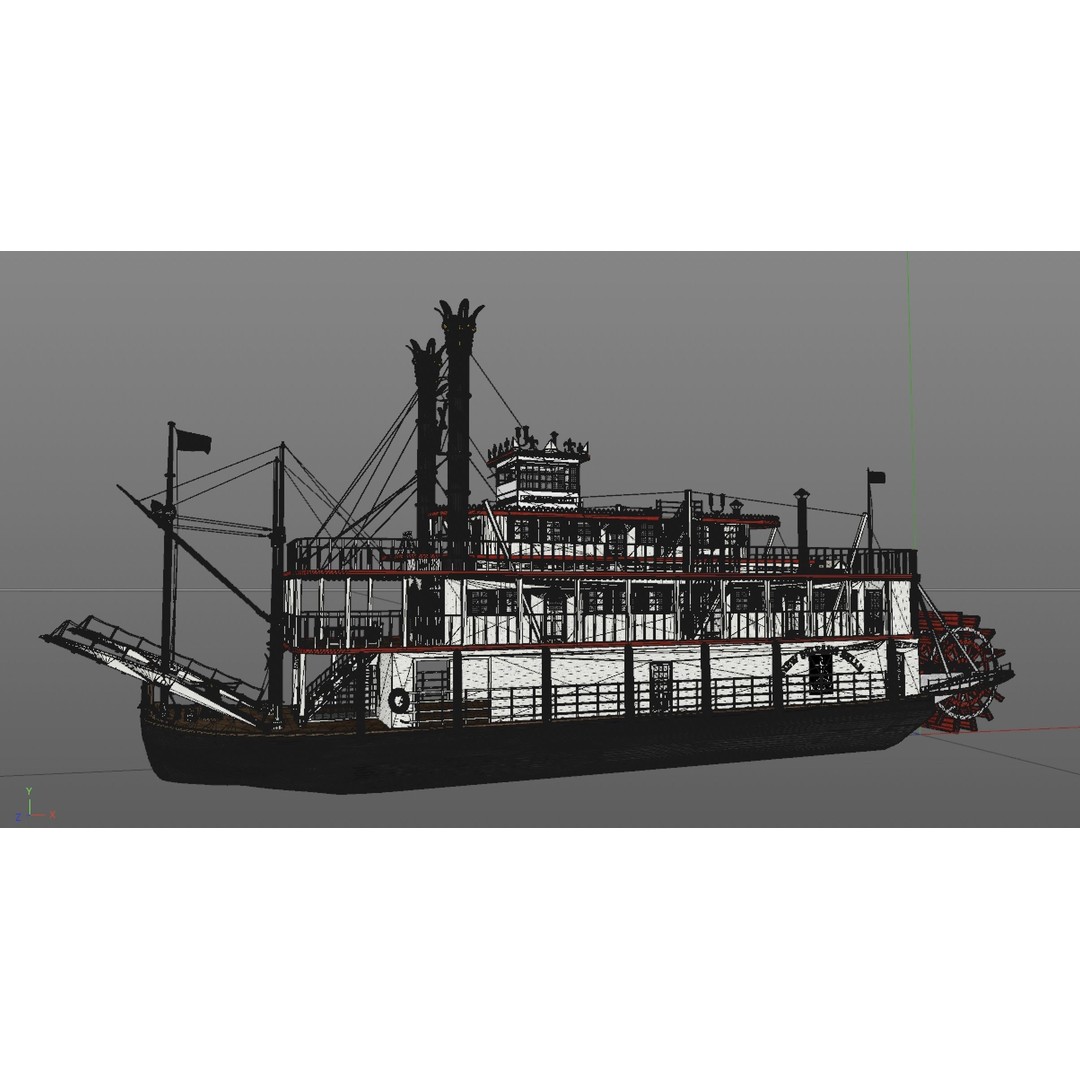 Mississippi River Boat Paddle Steamer 3D Model – Historic Watercraft, FBX