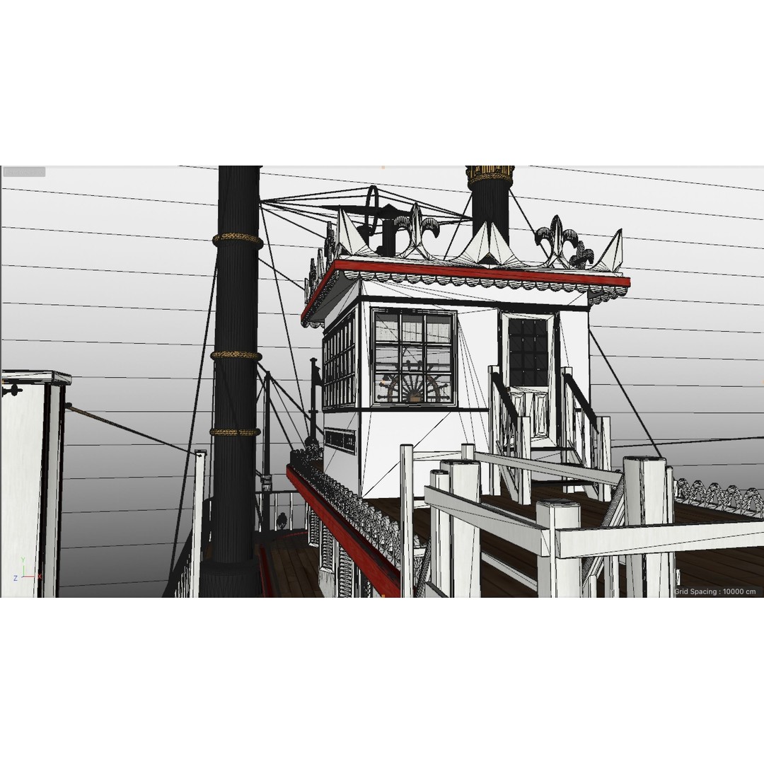 Mississippi River Boat Paddle Steamer 3D Model – Historic Watercraft, FBX - View 10