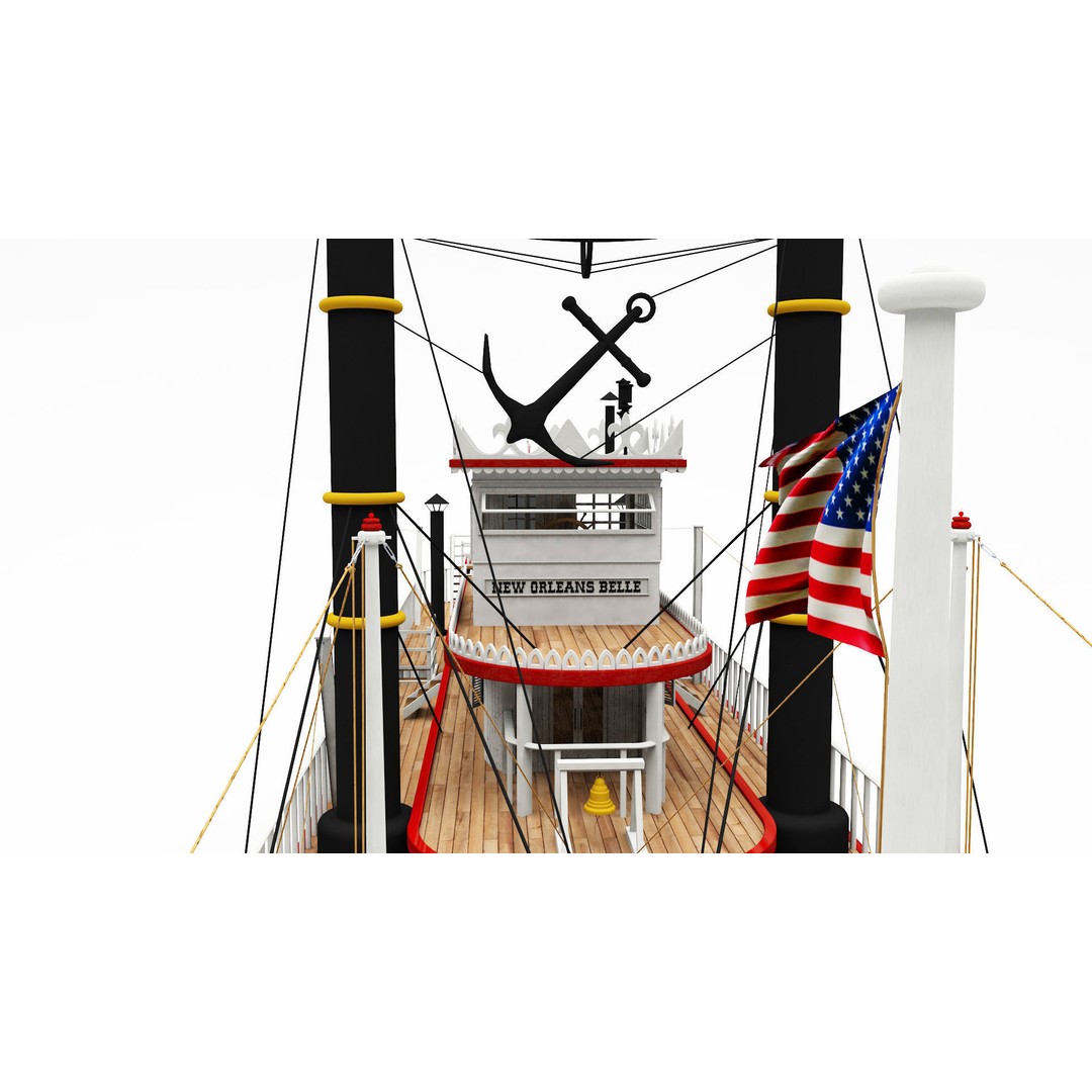 Mississippi River Boat Paddle Steamer 3D Model – Historic Watercraft, FBX - View 5