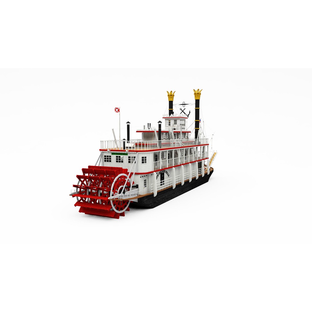 Mississippi River Boat Paddle Steamer 3D Model – Historic Watercraft, FBX - View 6