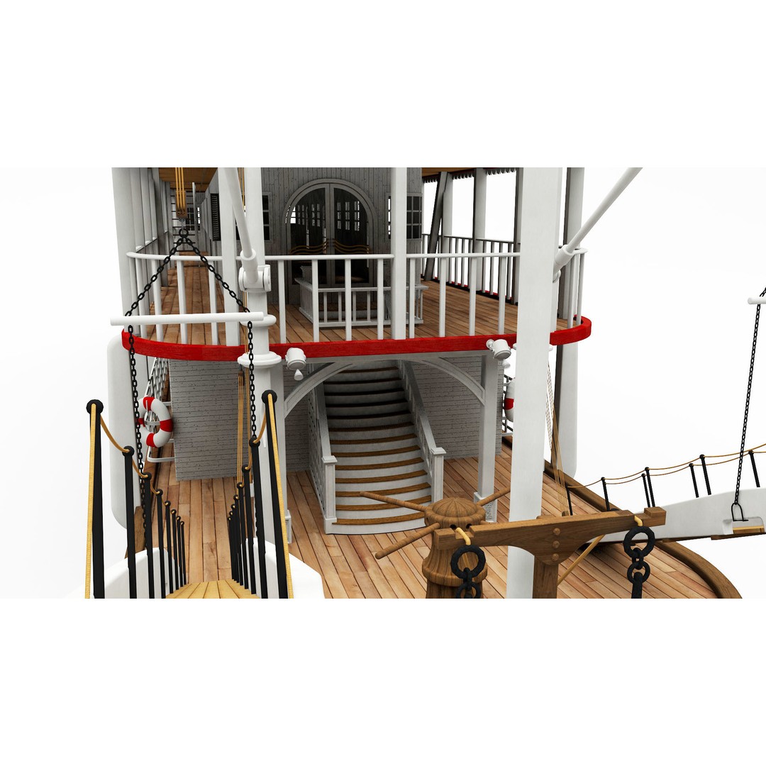 Mississippi River Boat Paddle Steamer 3D Model – Historic Watercraft, FBX - View 7