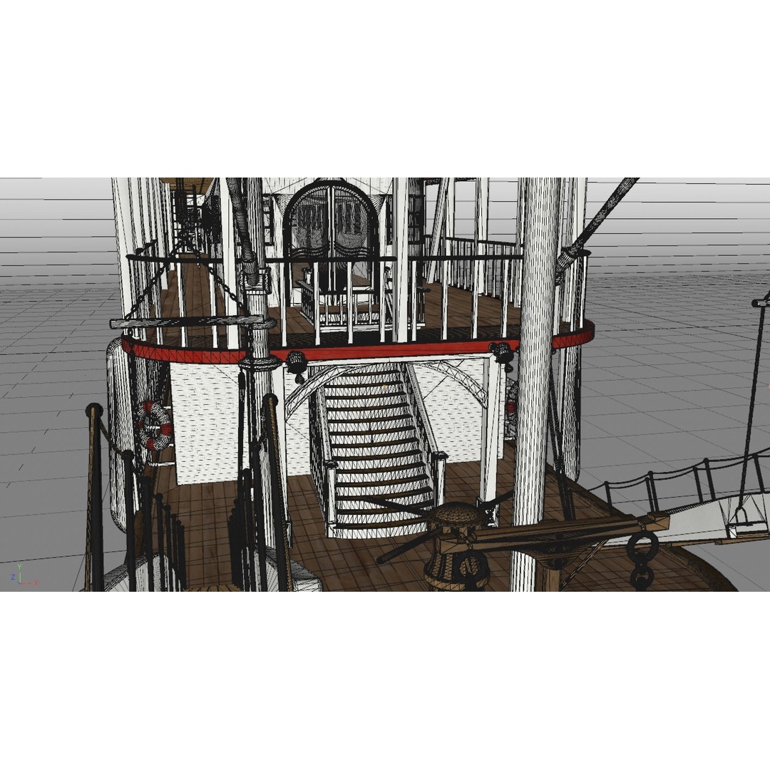 Mississippi River Boat Paddle Steamer 3D Model – Historic Watercraft, FBX - View 8