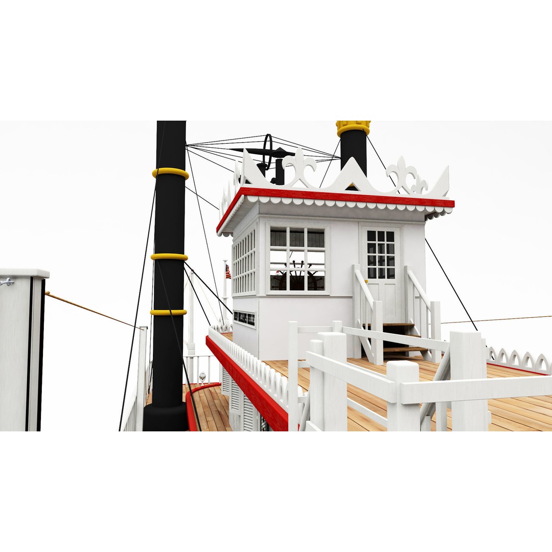 Mississippi River Boat Paddle Steamer 3D Model – Historic Watercraft, FBX - View 9
