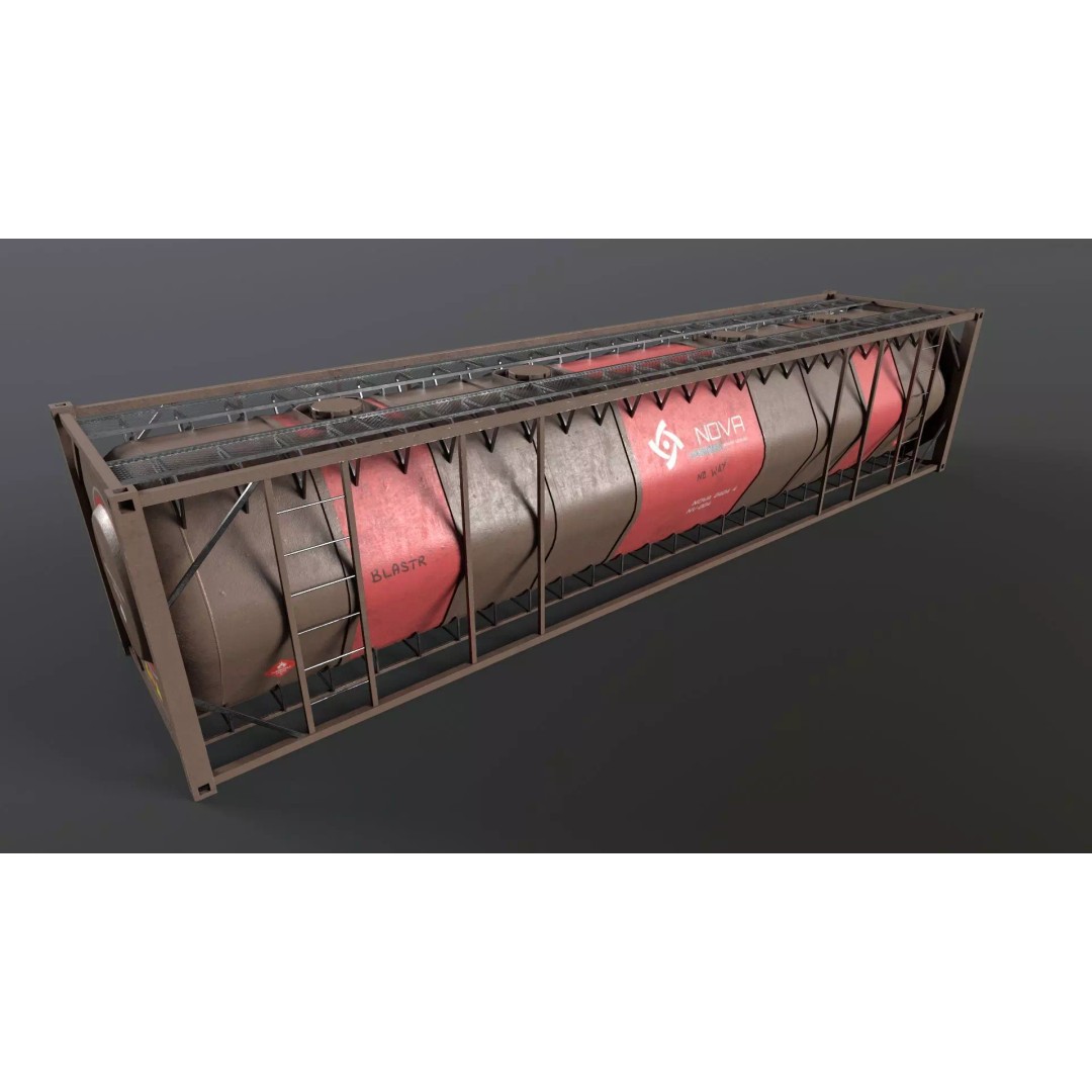 Tank Container 3D Model – Low Poly Industrial Asset, FBX, PBR - View 2