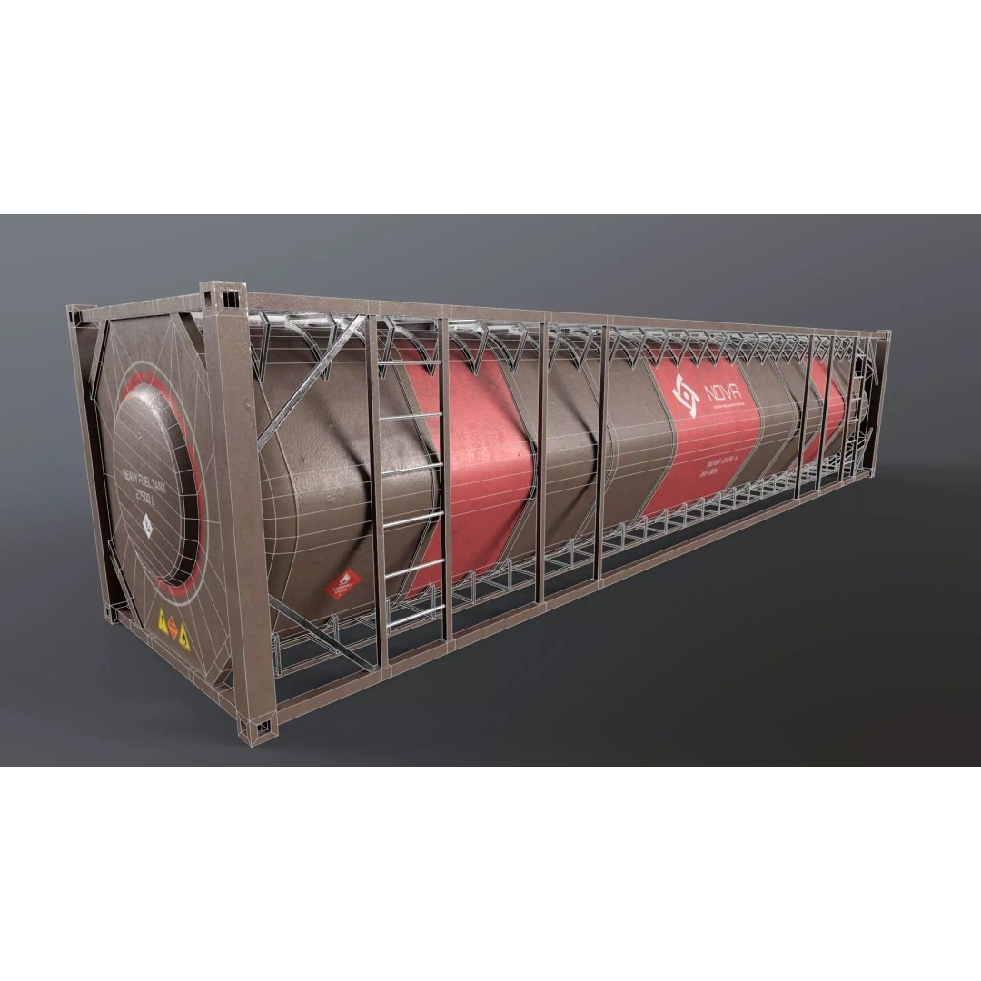 Tank Container 3D Model – Low Poly Industrial Asset, FBX, PBR - View 6