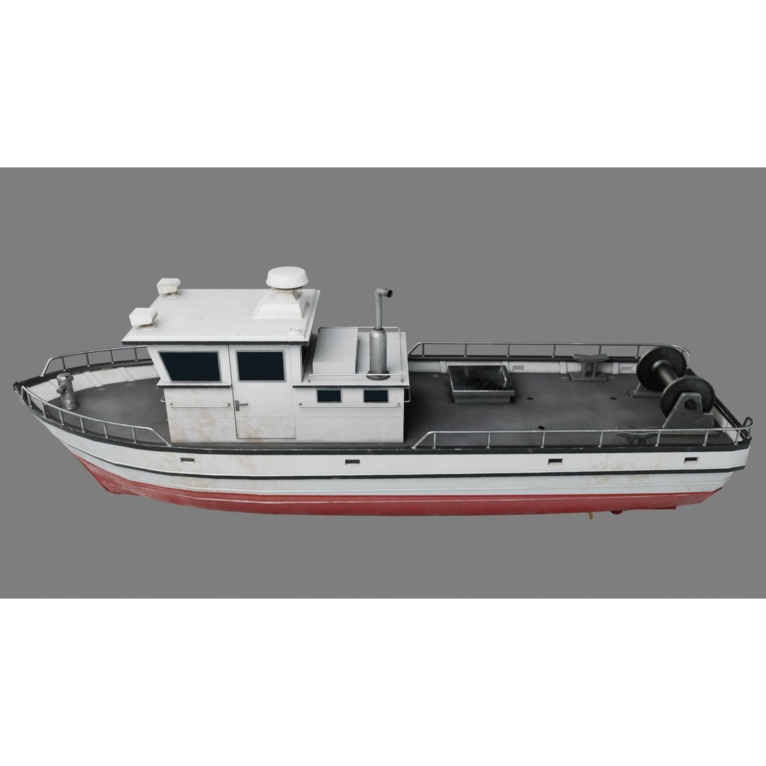 Lowpoly Fishing Boat 3D Model – Low Poly Watercraft, PBR Textures