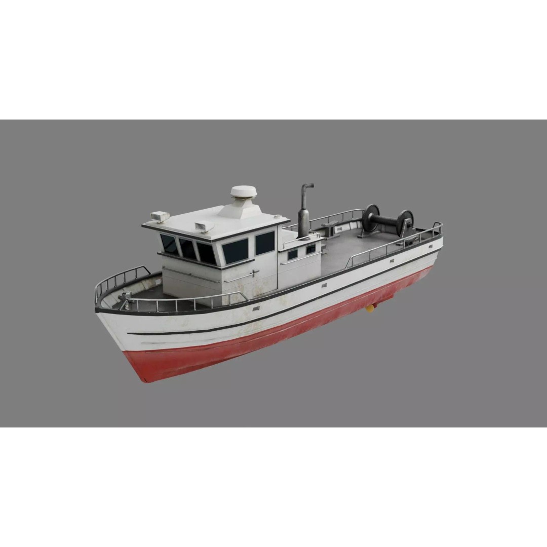 Lowpoly Fishing Boat 3D Model – Low Poly Watercraft, PBR Textures - View 2
