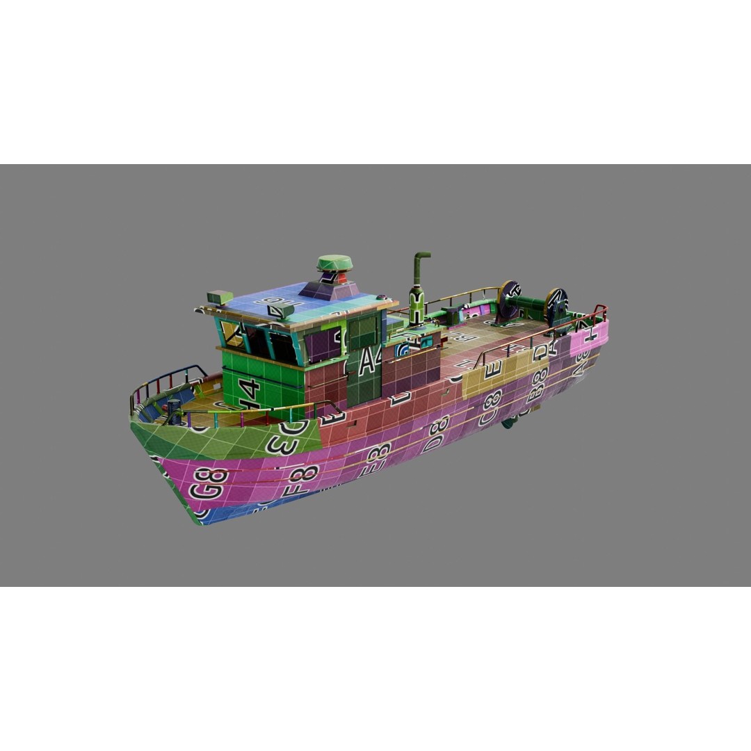 Lowpoly Fishing Boat 3D Model – Low Poly Watercraft, PBR Textures - View 3