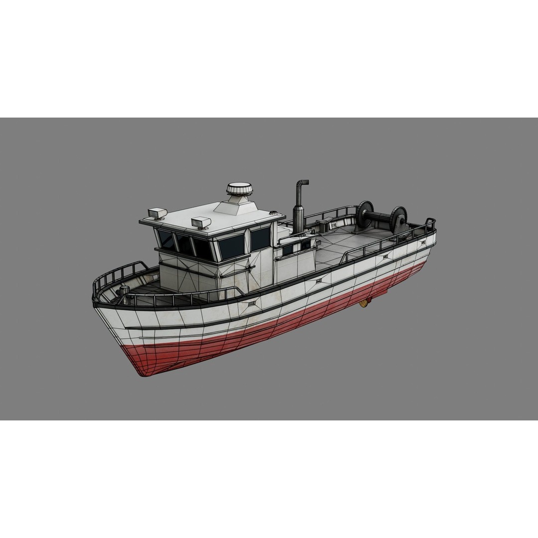 Lowpoly Fishing Boat 3D Model – Low Poly Watercraft, PBR Textures - View 4