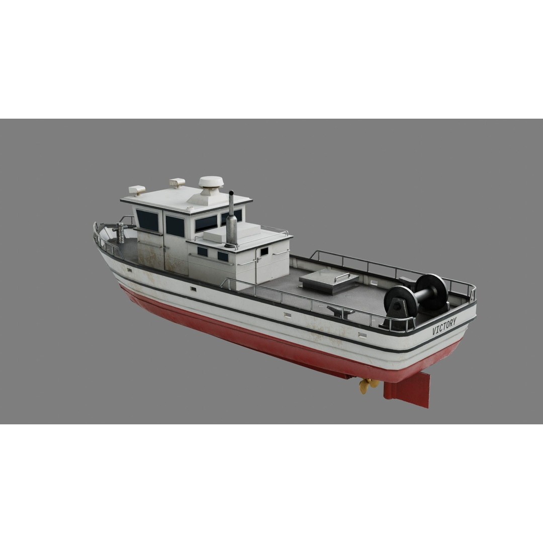 Lowpoly Fishing Boat 3D Model – Low Poly Watercraft, PBR Textures - View 7