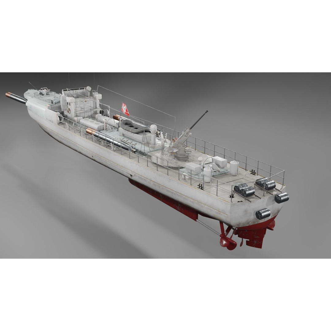 Schnellboot S38 3D Model – Low Poly Military Watercraft, FBX, Blender - View 13