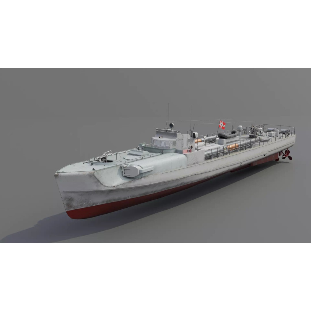 Schnellboot S38 3D Model – Low Poly Military Watercraft, FBX, Blender - View 2